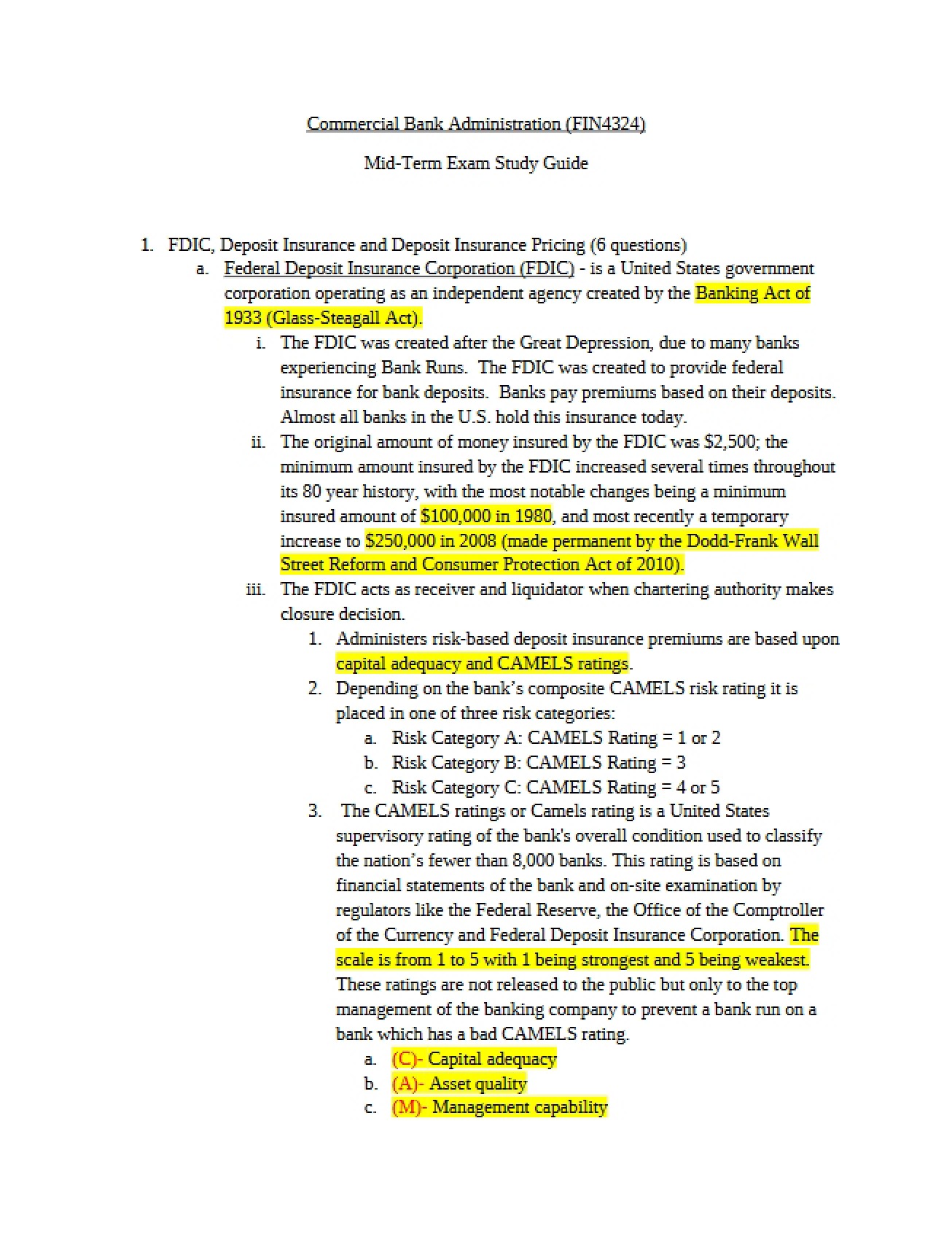 Study Guide for the Mid-Term Examination
