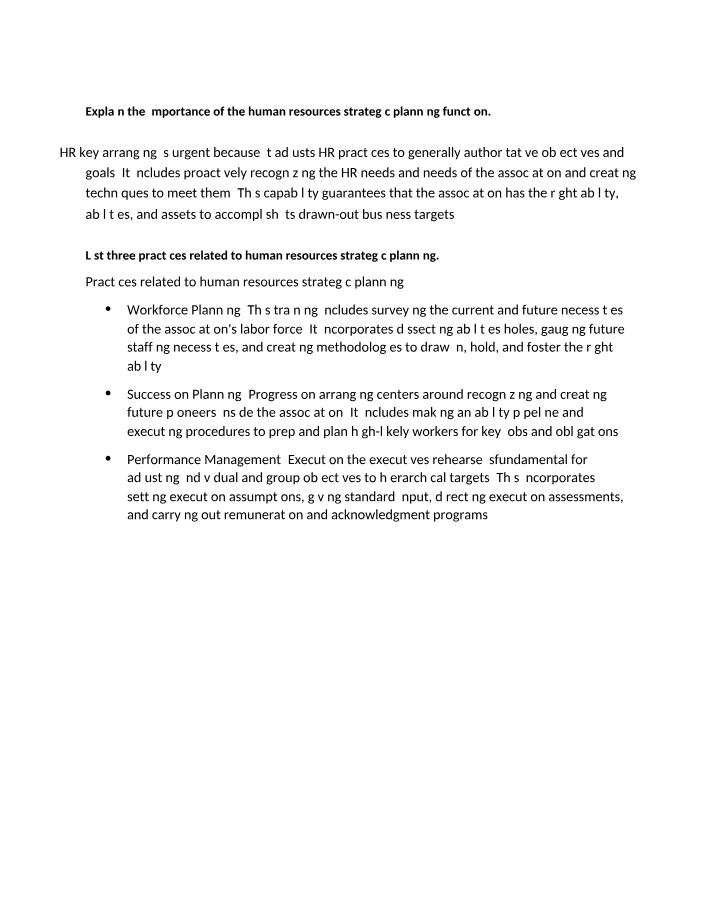 Strategic Planning Document for Human Resources