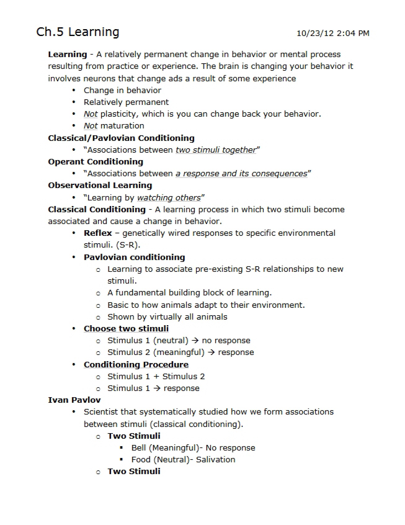 Chapter 5 on Learning Processes