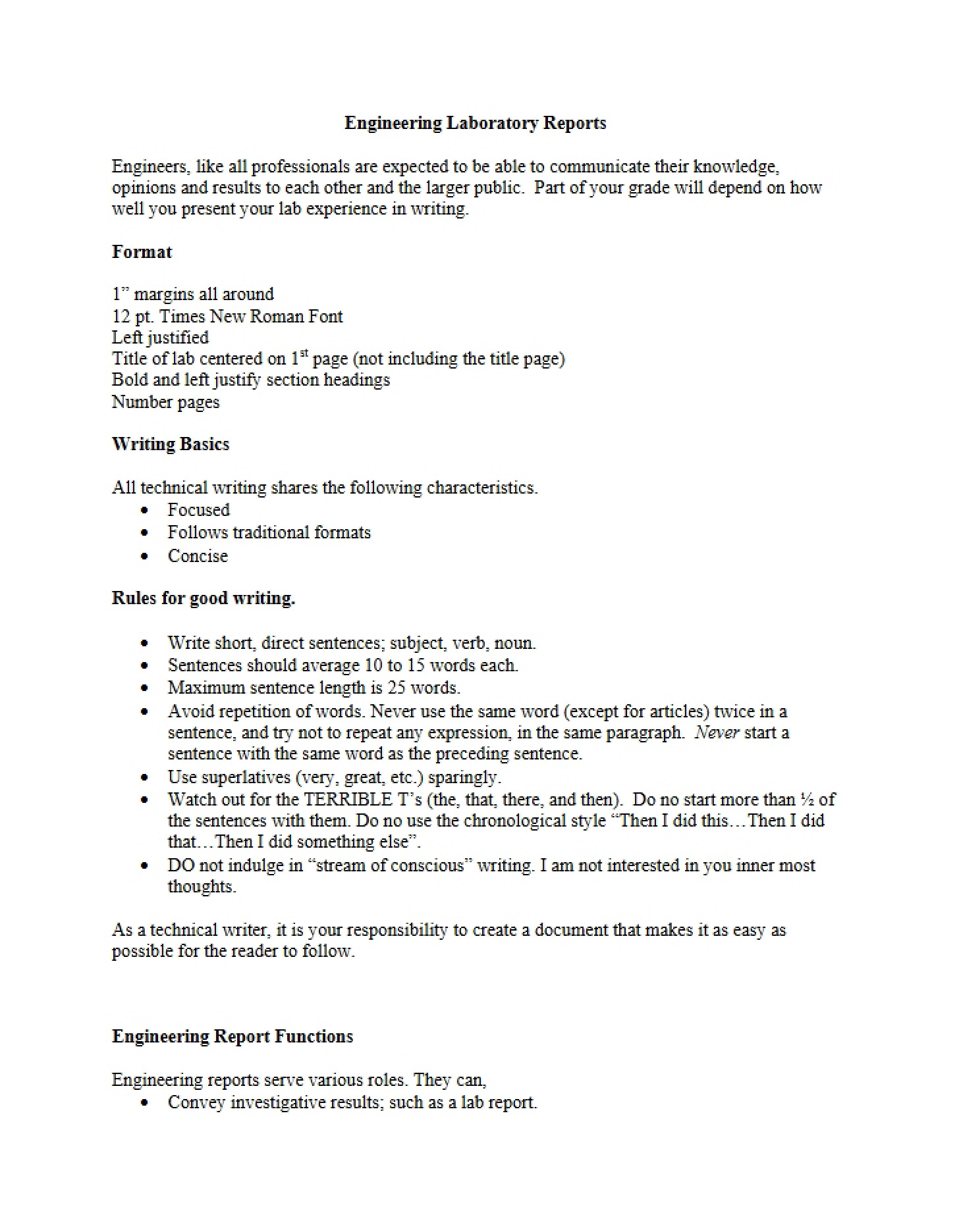 Reports for Engineering Labs
