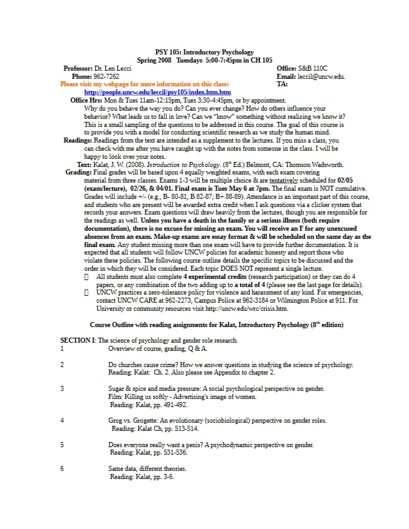Spring 2008 Syllabus (Kalat)
