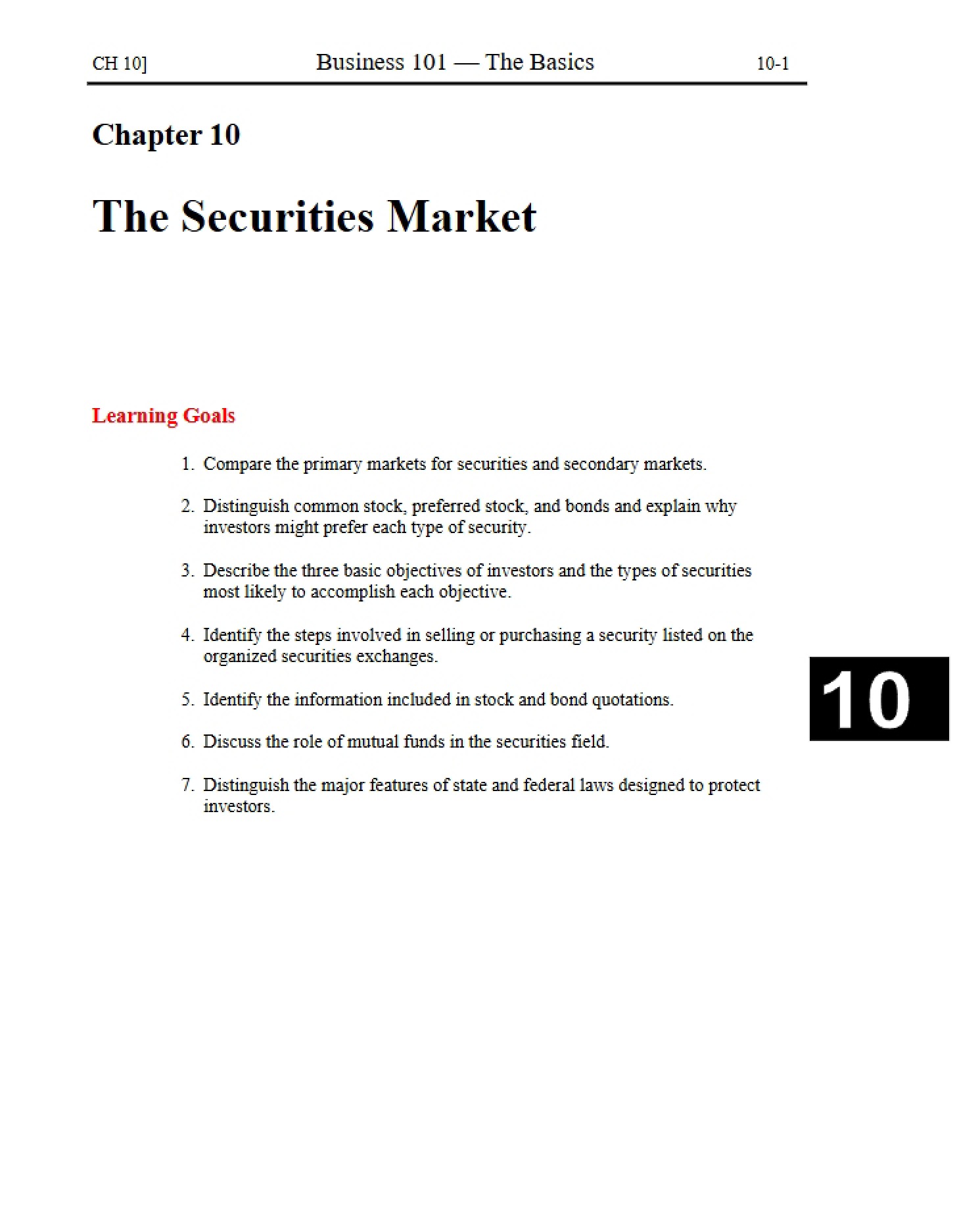 Market for Securities