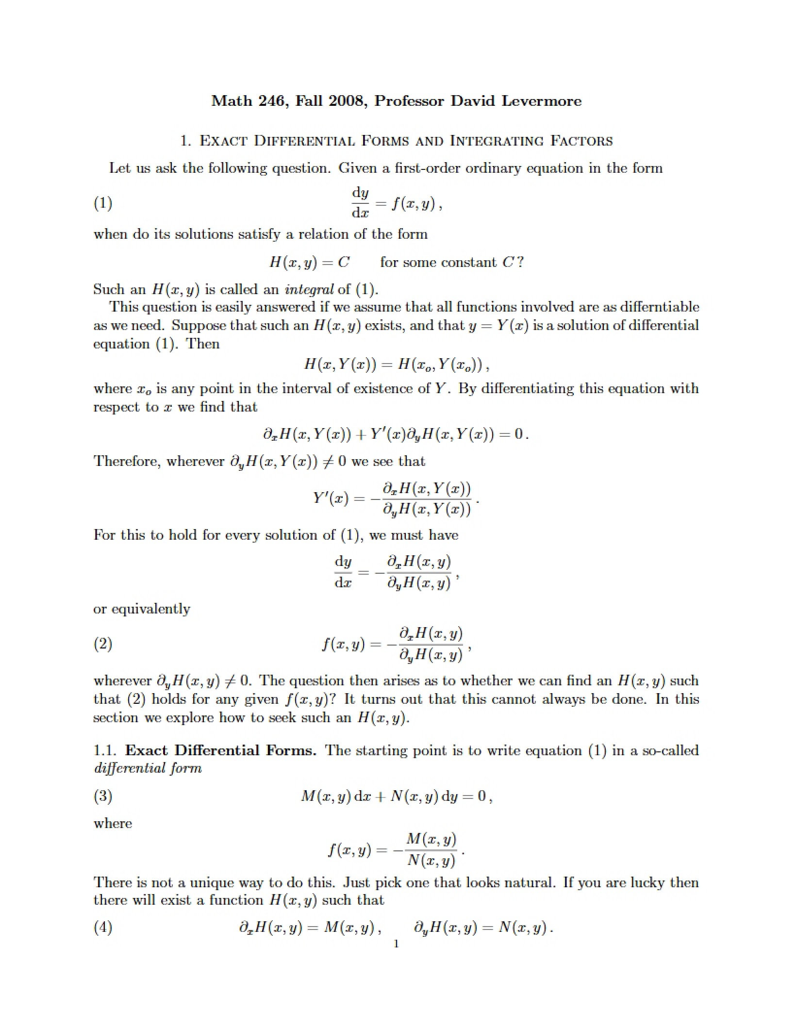 Differential Forms Exact and Integrating Factors