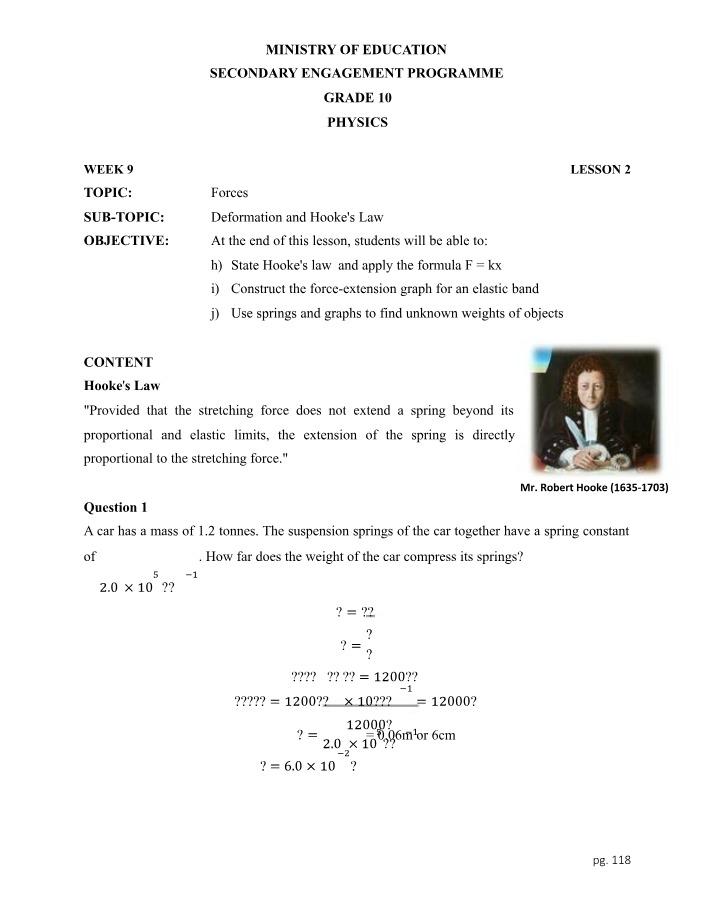 Week 9 Lesson 2 Exercises - Grade 10 Physics