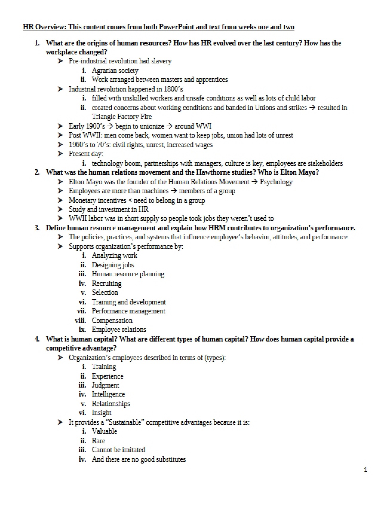 Human Resource Management Study Guide