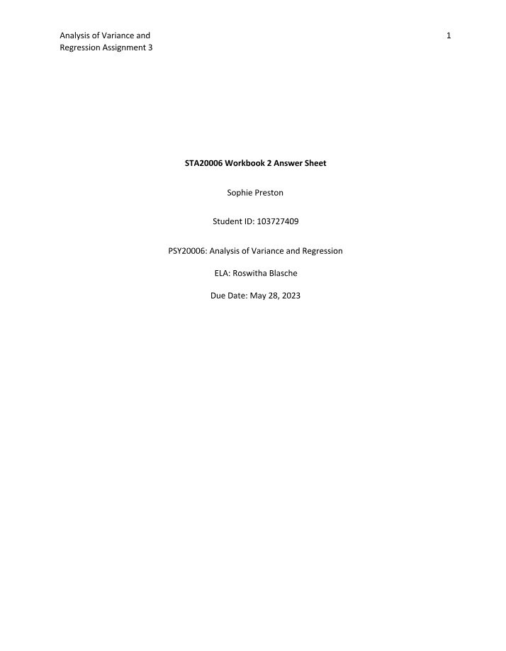 Assignment 3 - Analysis of Variance and Regression