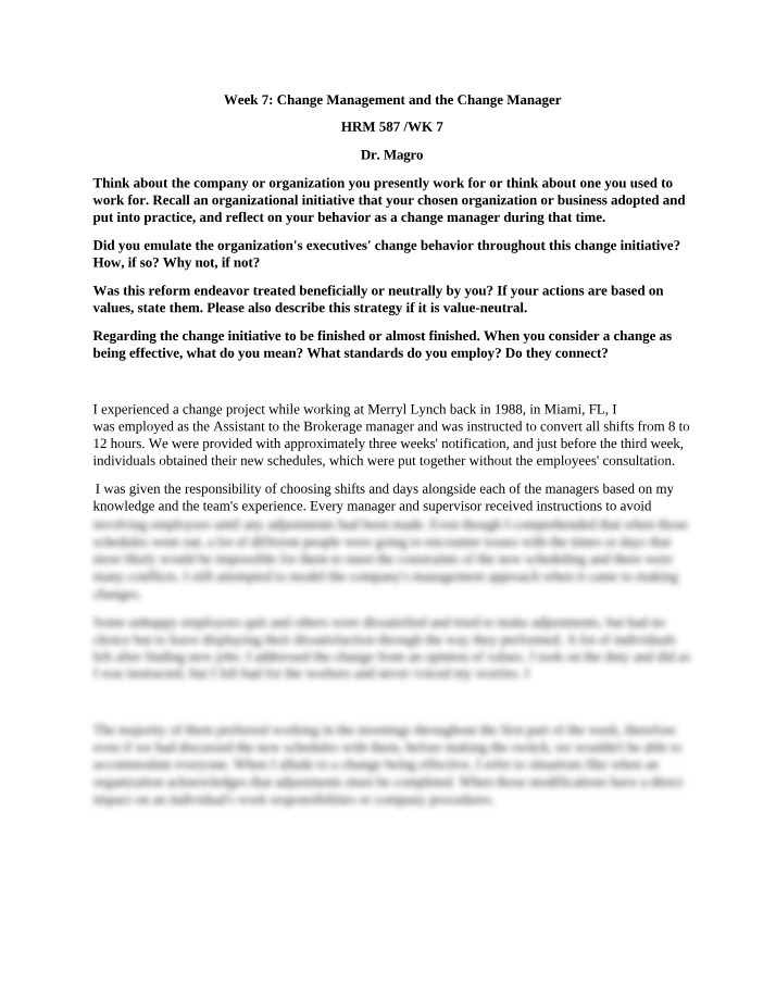 Week 7 Discussion - Change Management and the Change Manager