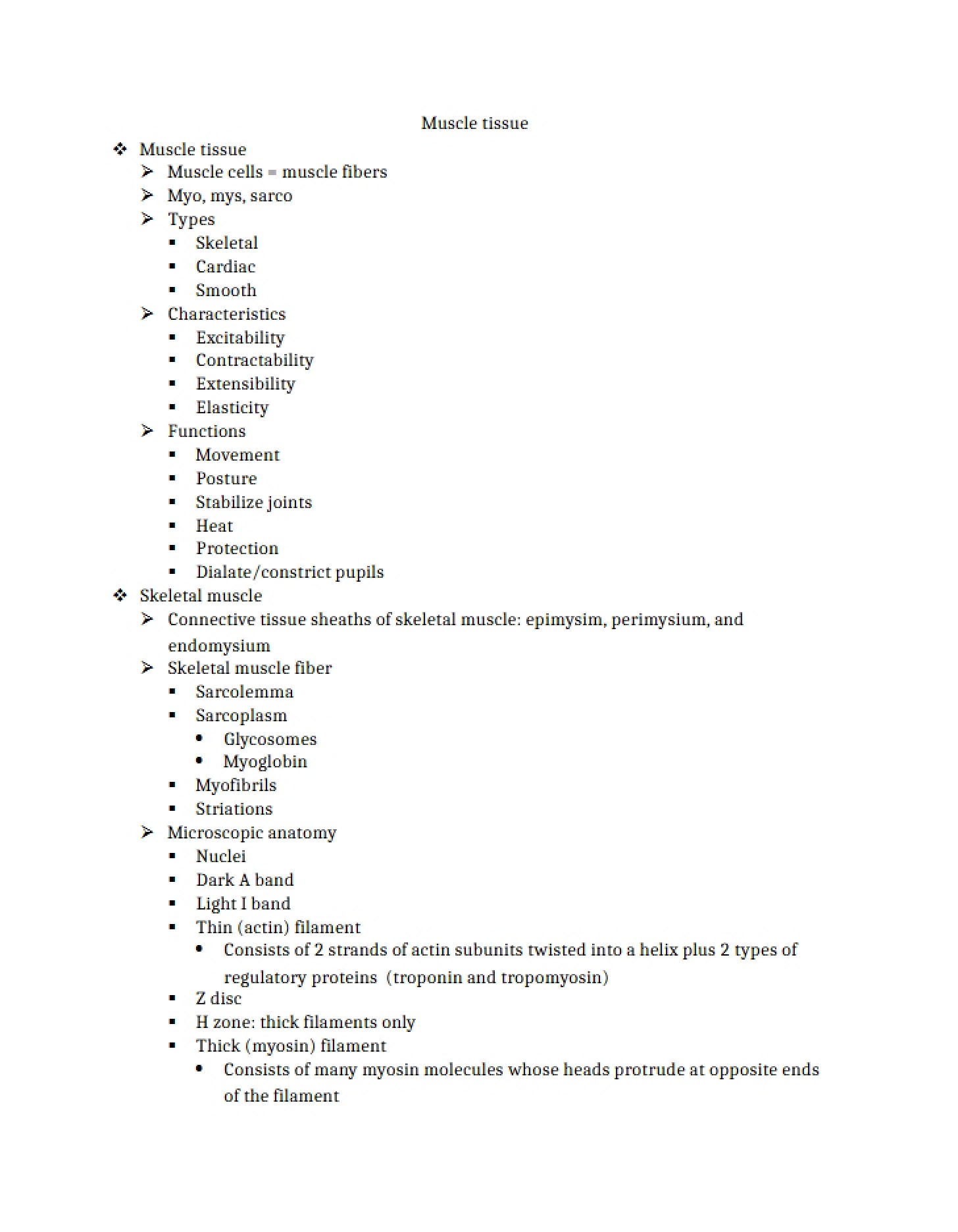 Notes Muscle Tissue (Bio 243 Ch 9)