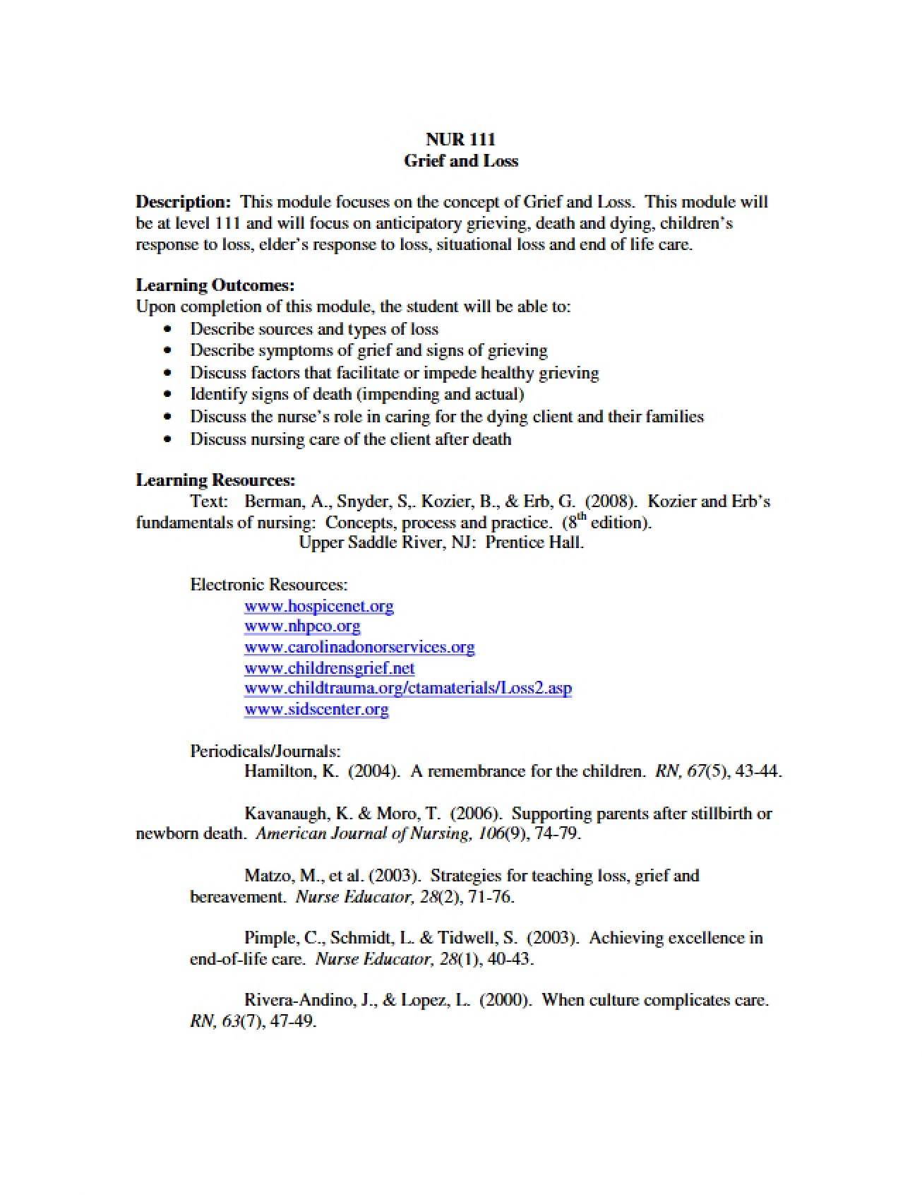 Module on Loss and Grief