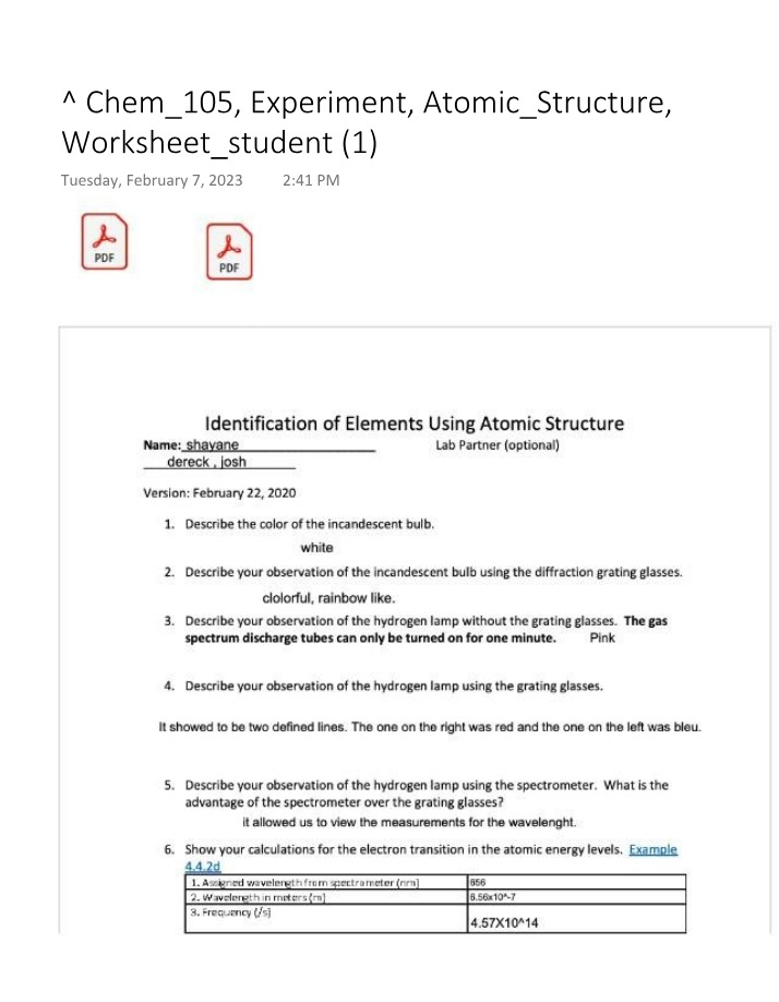 Worksheet on Atomic Structure