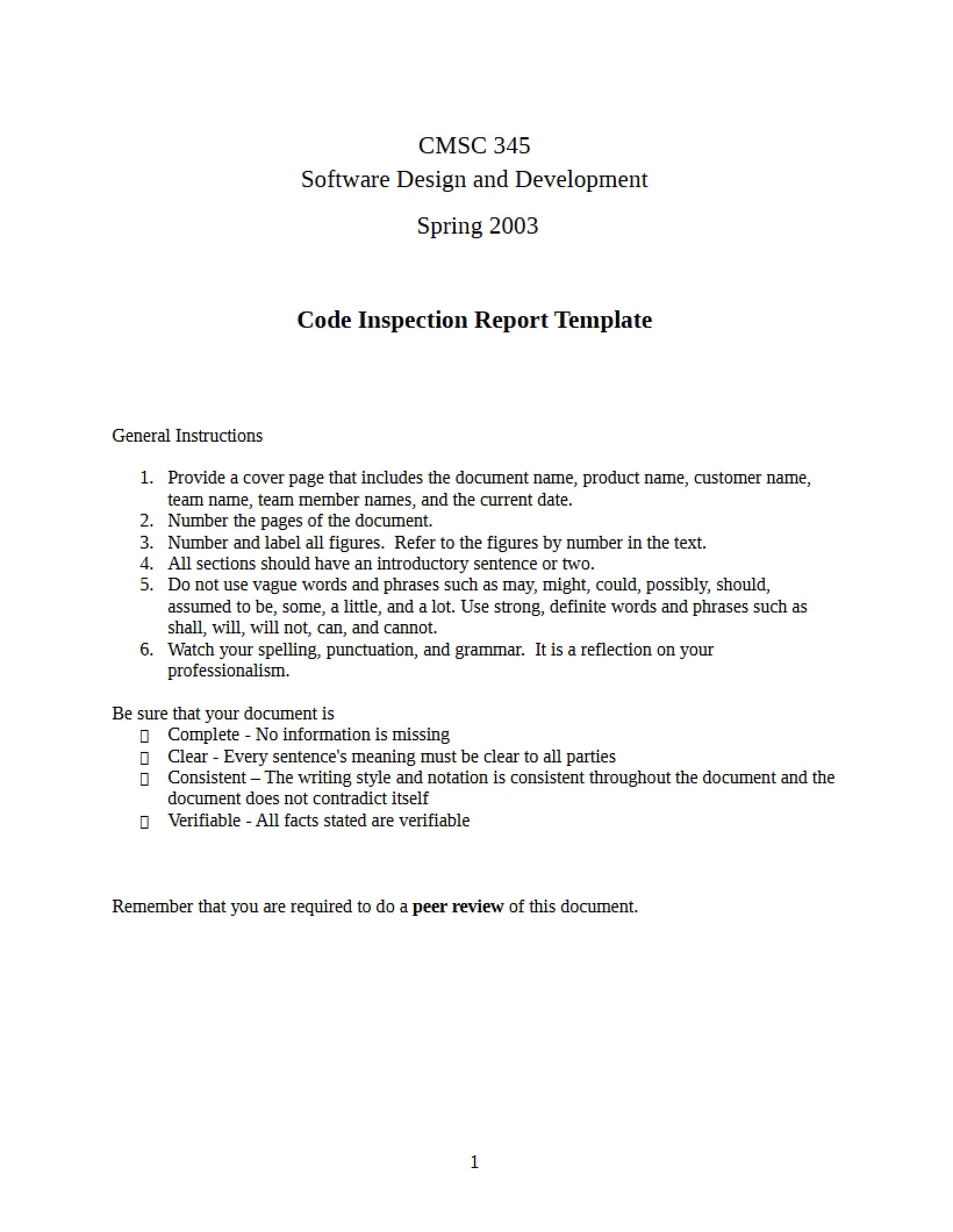 Template Code Inspection Report