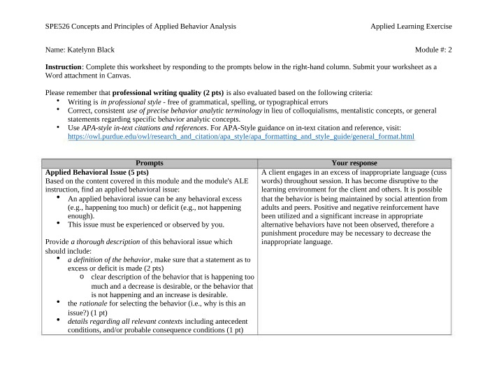 Worksheet 2 - Applied Learning Experience