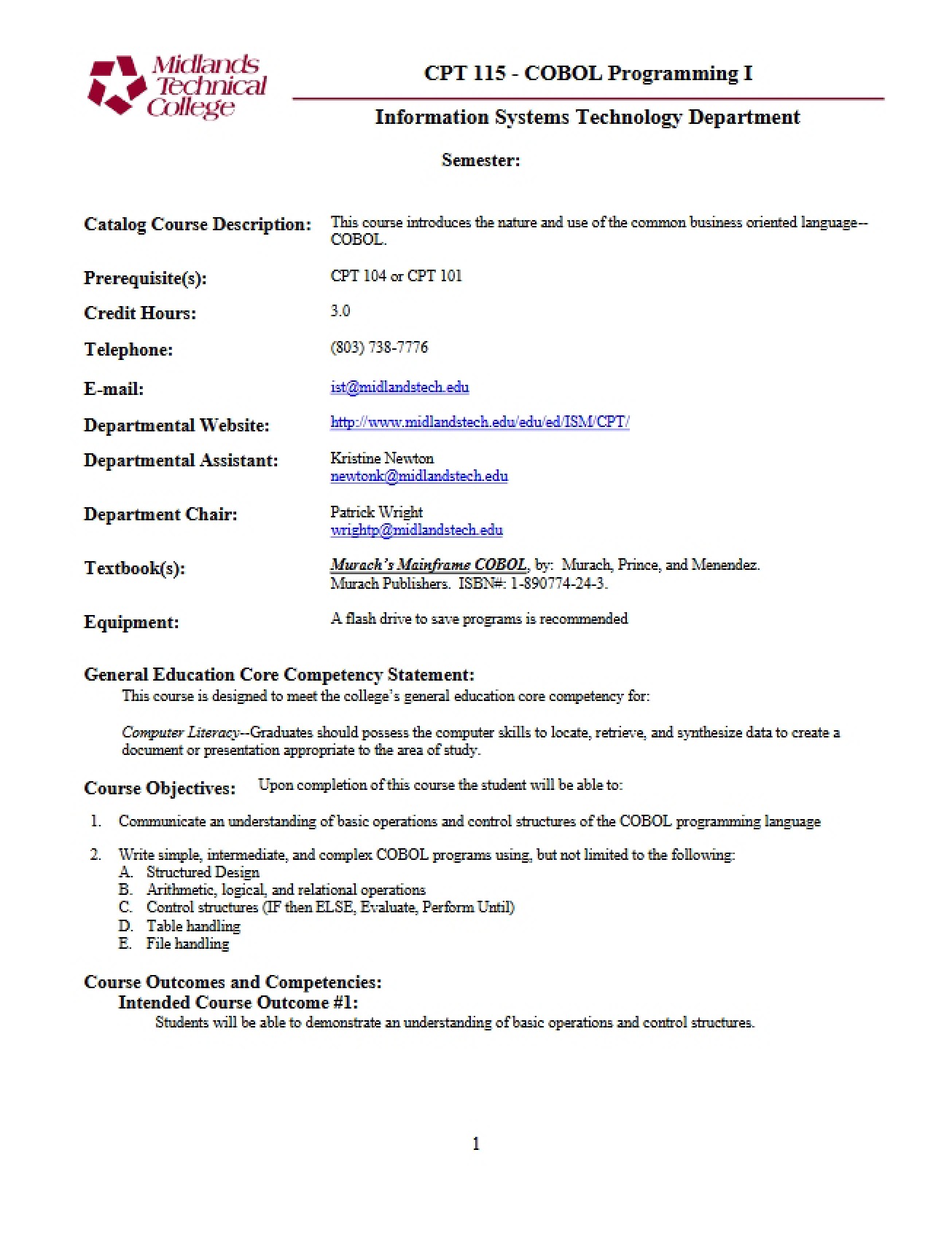 Programming I COBOL