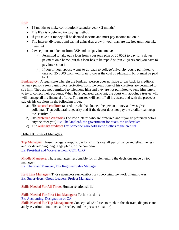 Vanier Business Lecture 3 Notes