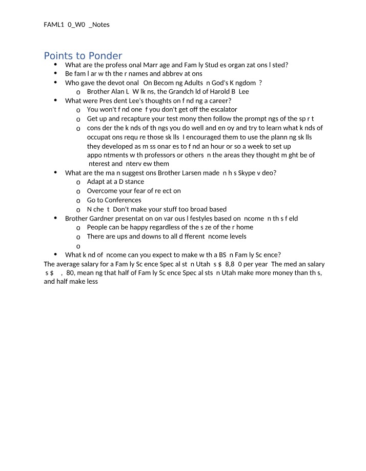 Names of Professional Organizations in Marriage and Family Studies