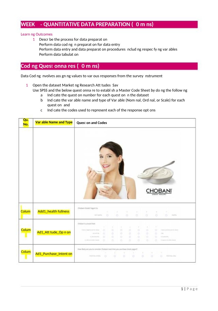 Marketing Research - Data Preparation and Coding Procedures