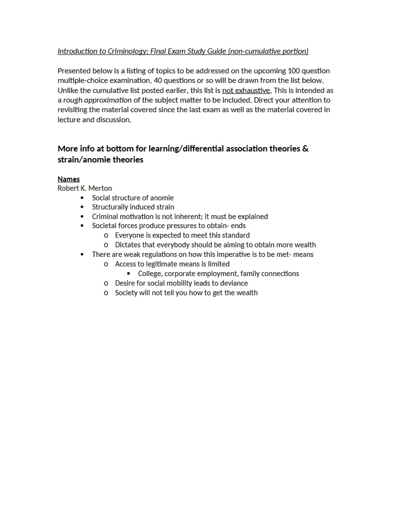 Comprehensive Final Guide for Criminological Study