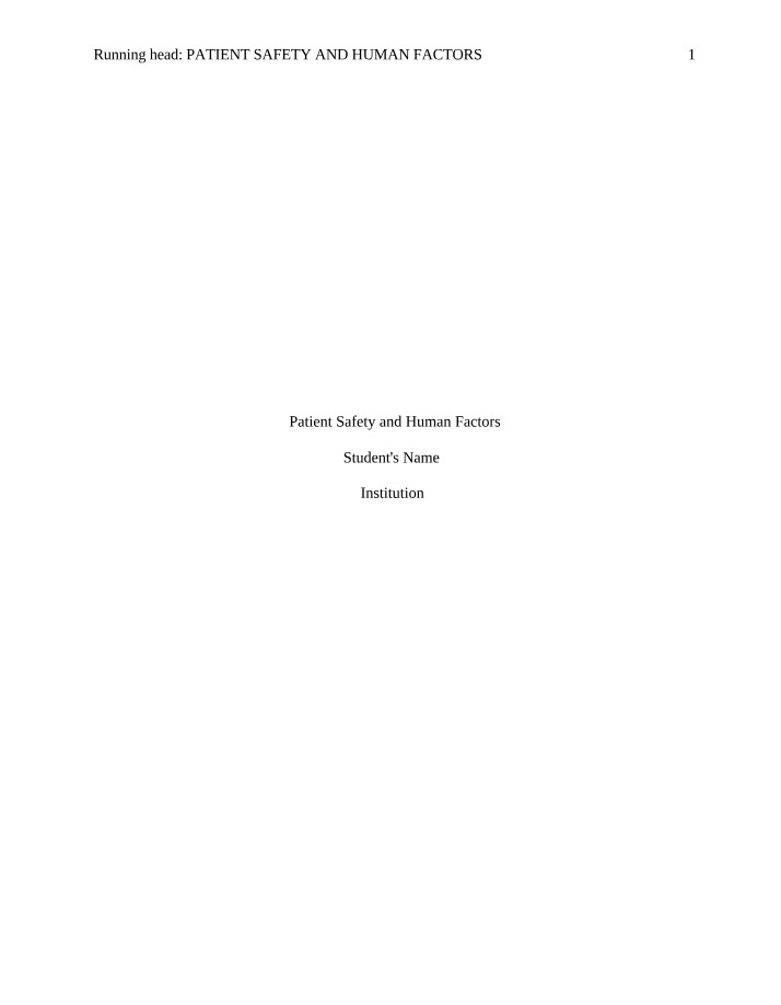 Human Factors and Patient Safety