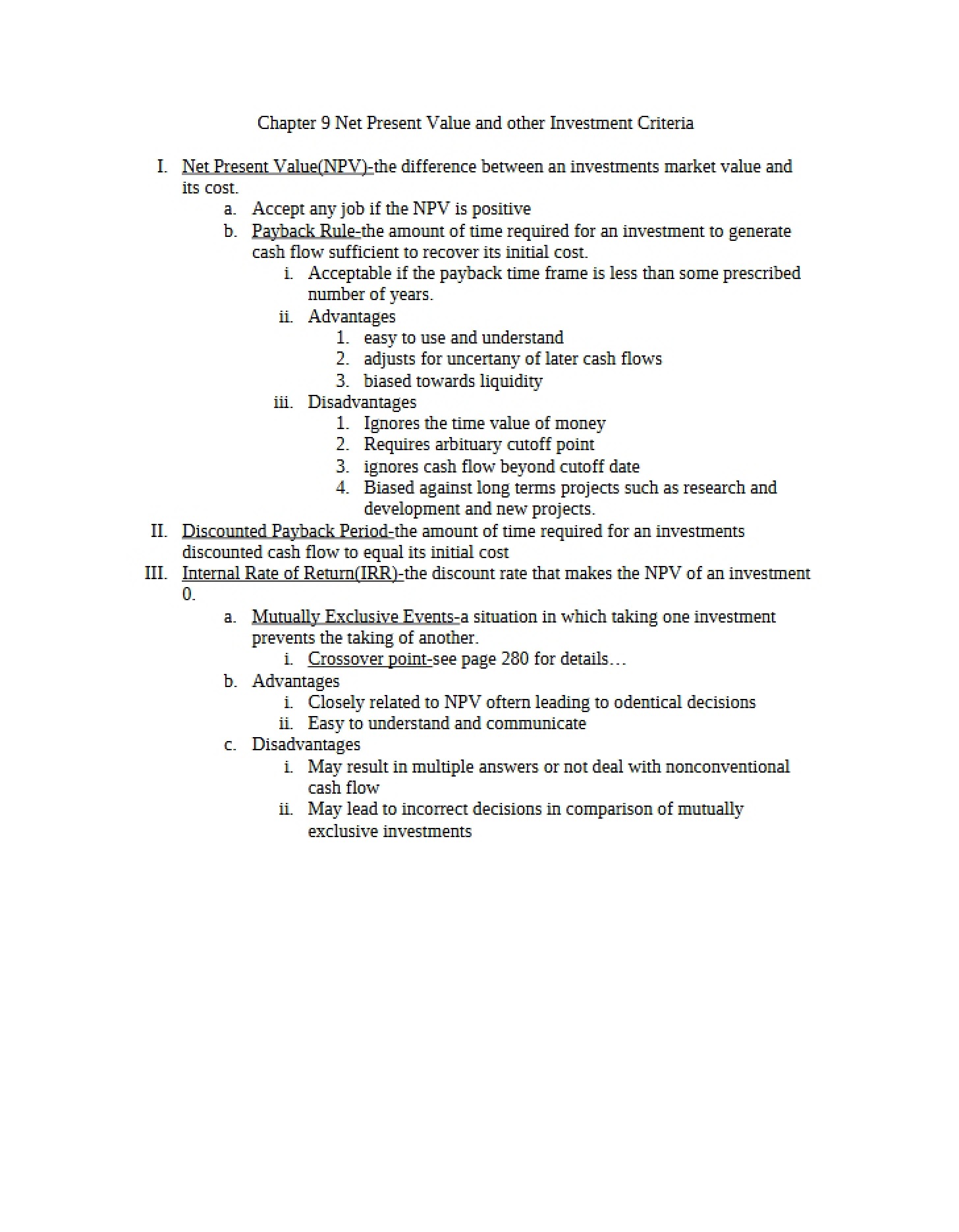 Net Present Value Chapter 9