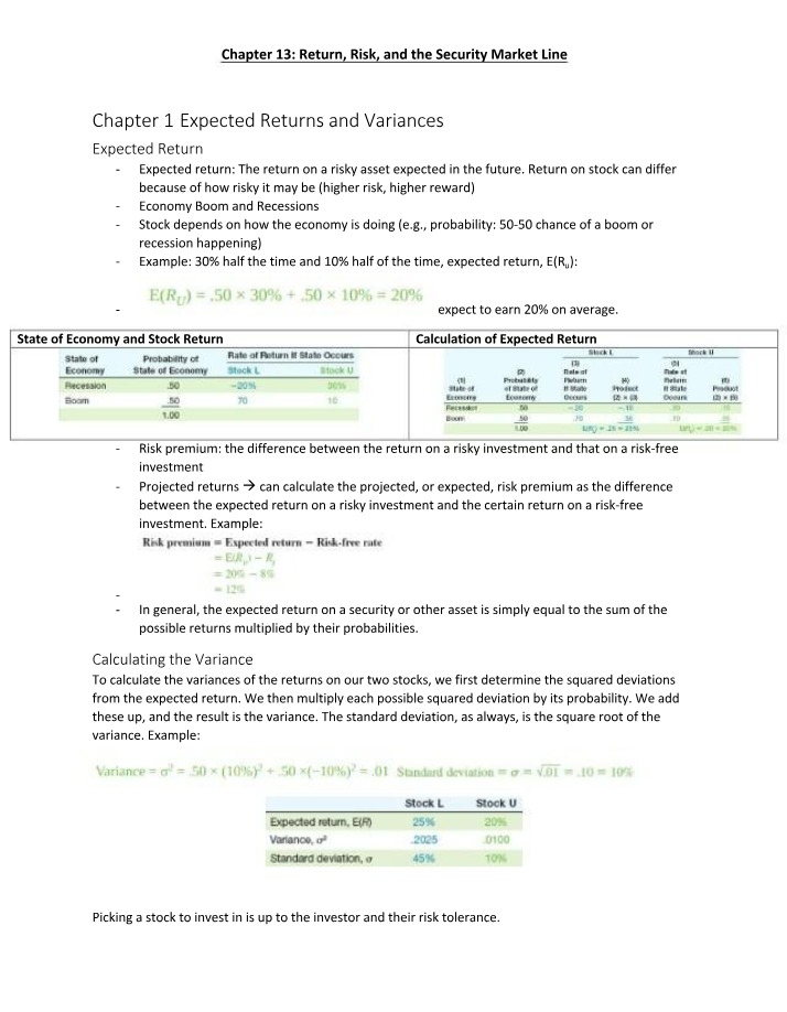 Expected Returns, Risk, and the Security Market