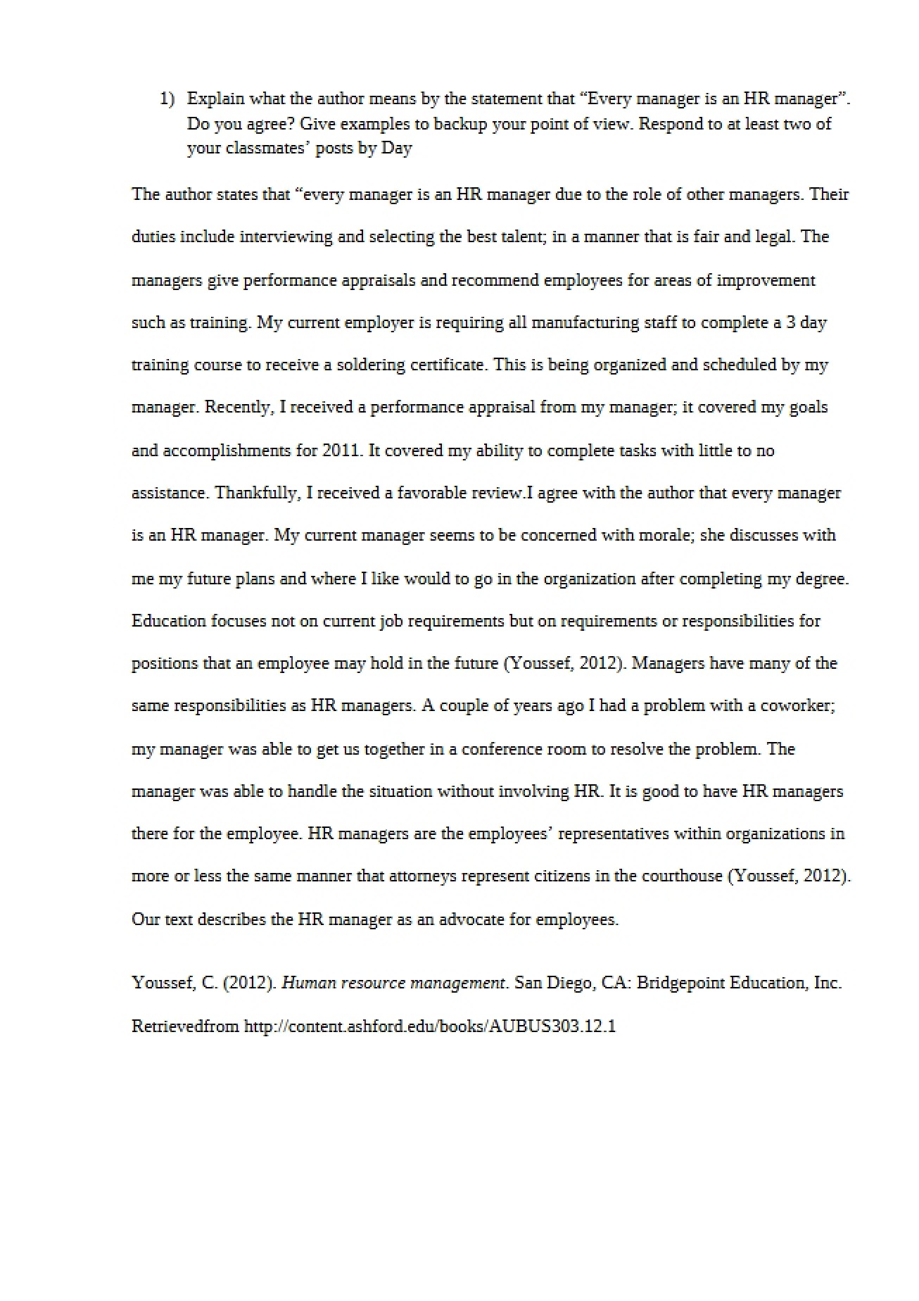 Homework for Human Resources Management