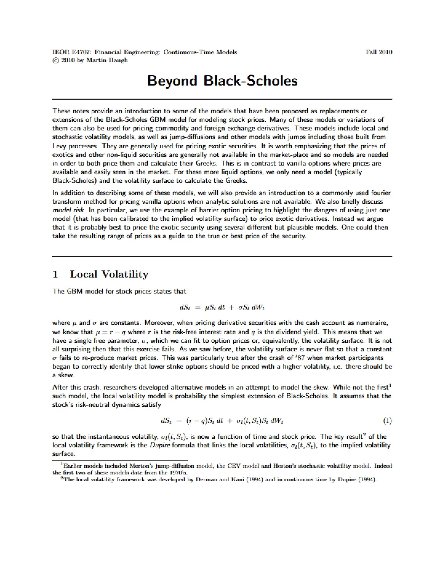 Black-Scholes and Beyond