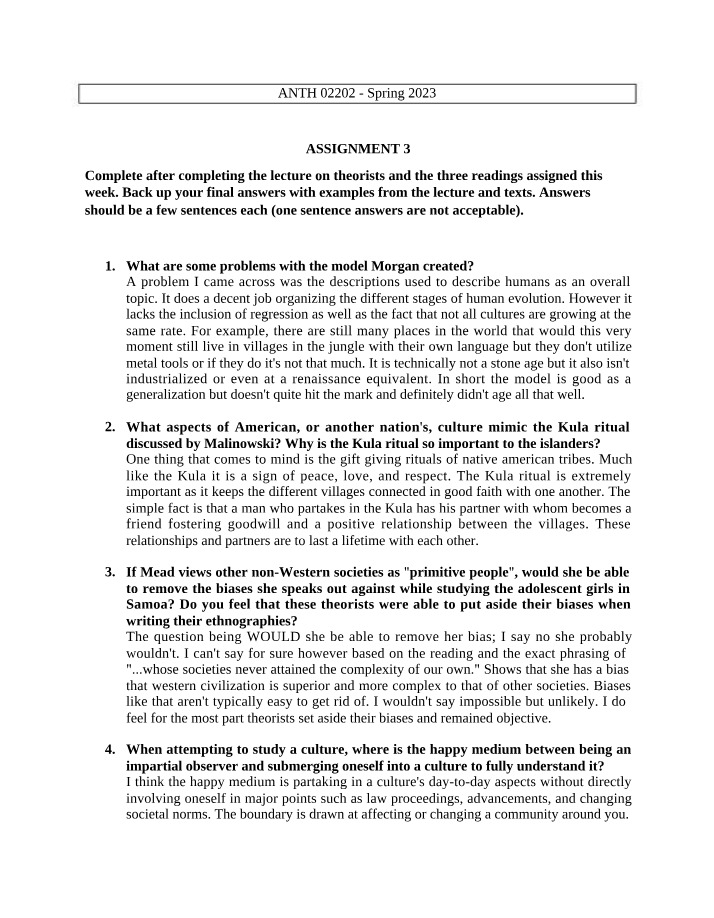Problems with Morgan's Model and Impact on Humanity