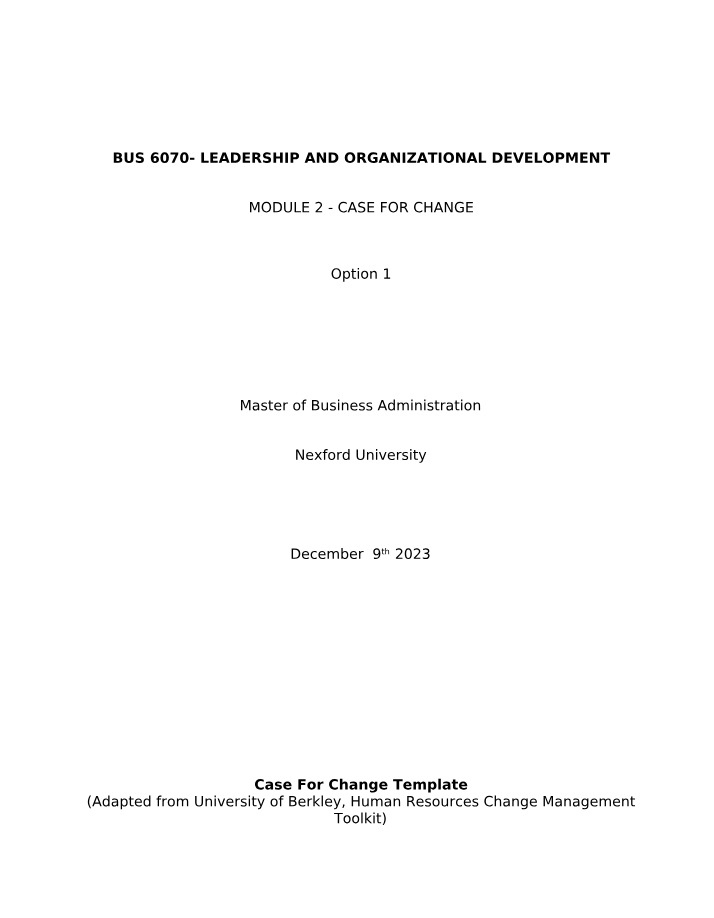 BUS 6070 Case for Change - Final Assignment