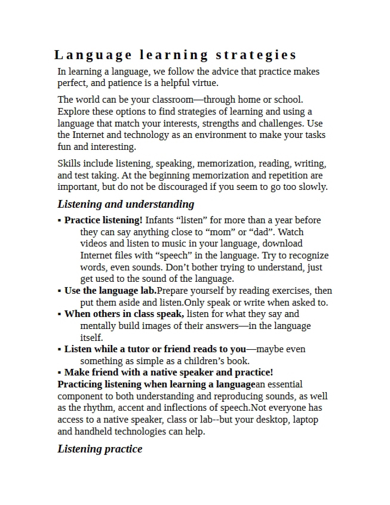 Strategies for Learning Languages