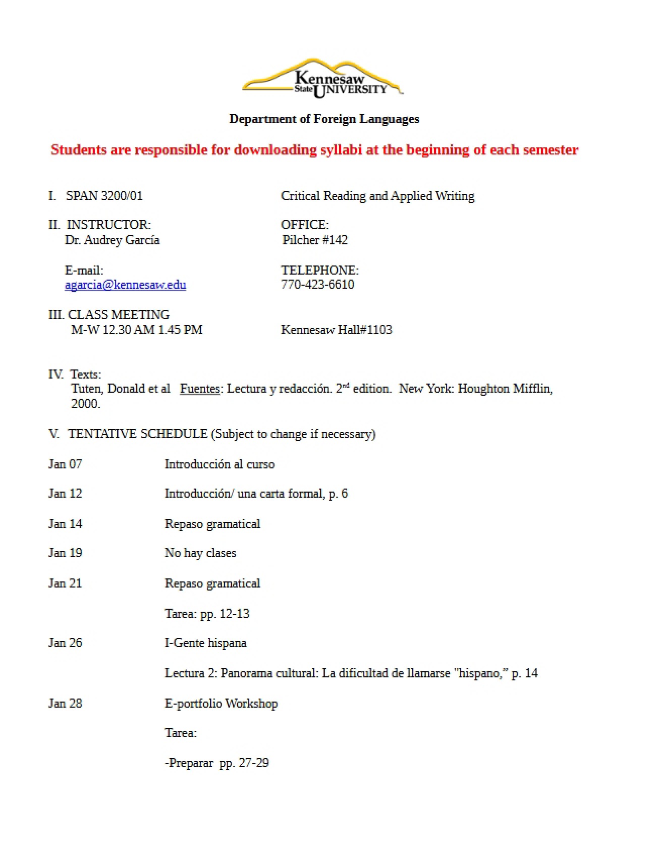 SPAN 3200 Course and Syllabus Details