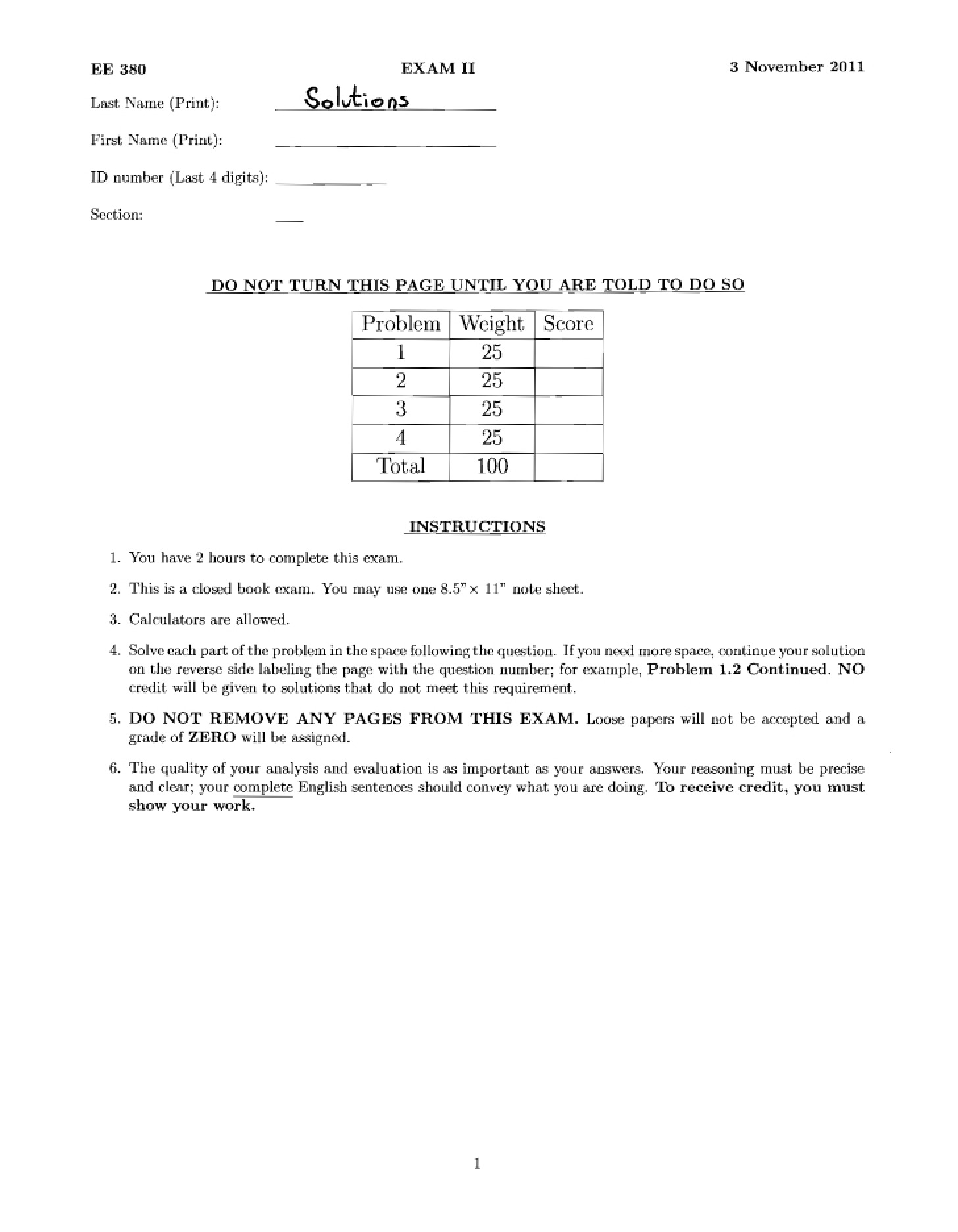 Fall 2011 Second Assessment