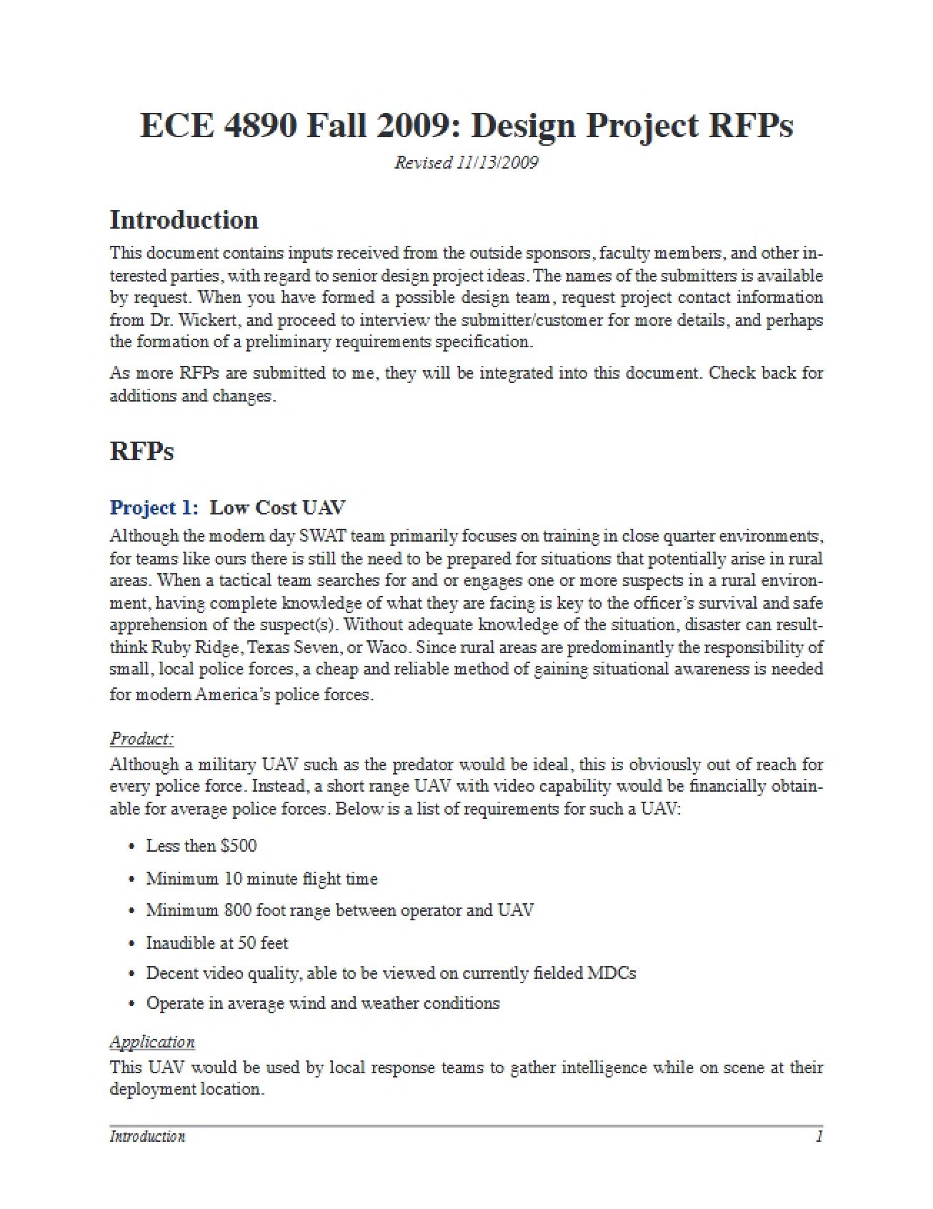 Design Project RFPs - ECE 4890