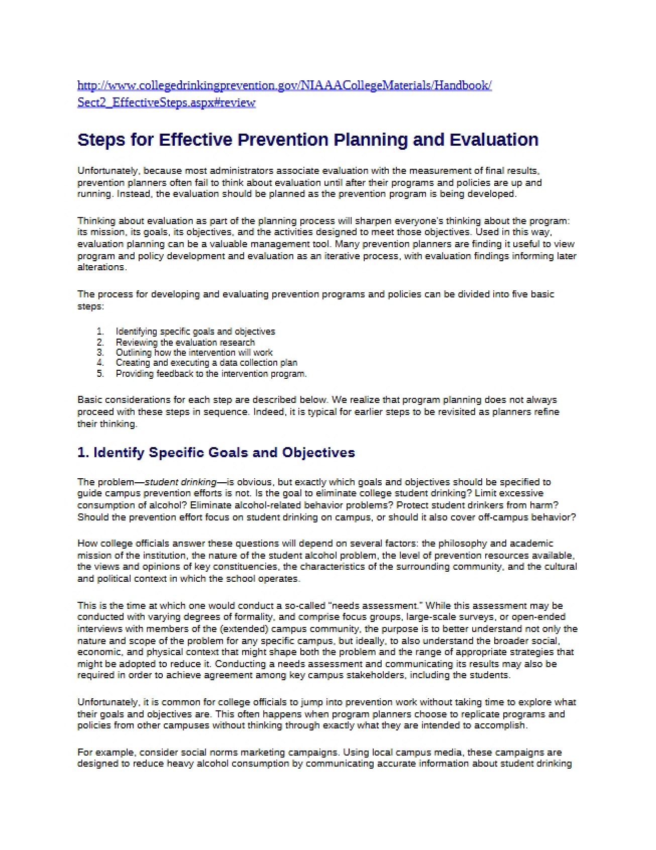 Planning Effective Prevention Strategies
