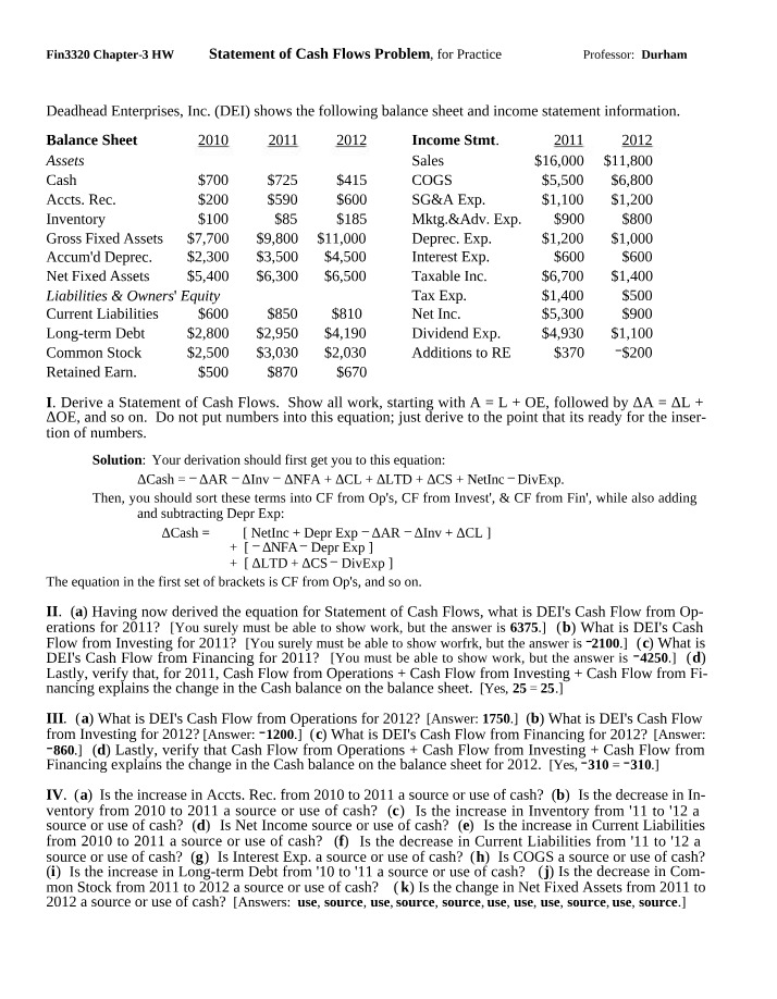 Statement of Cash Flows Practice Problem