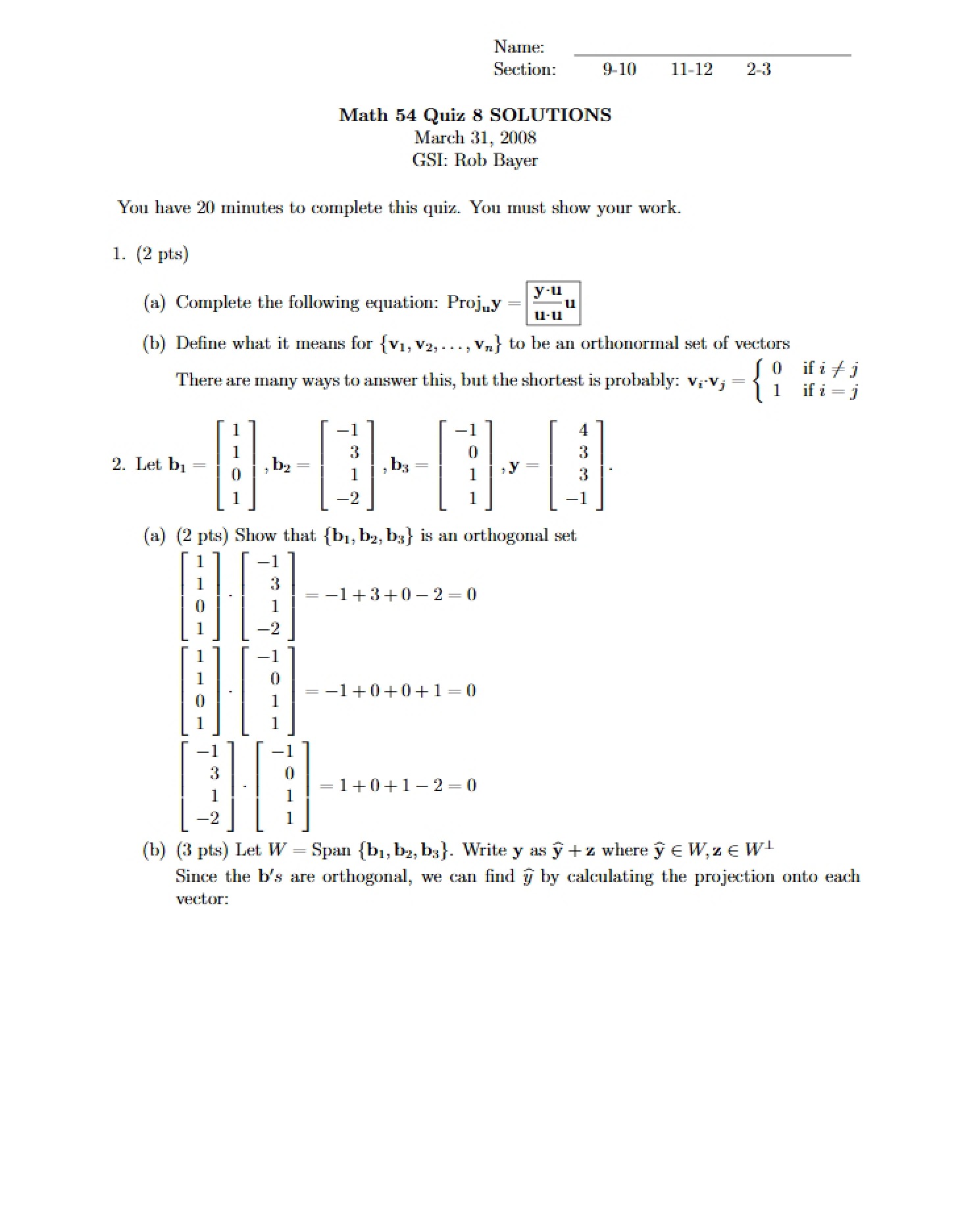 Solutions for Quiz