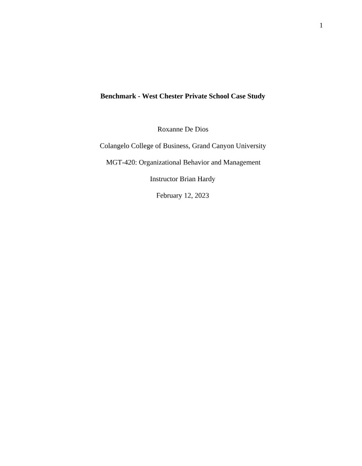 West Chester Private School - Organizational Case Study