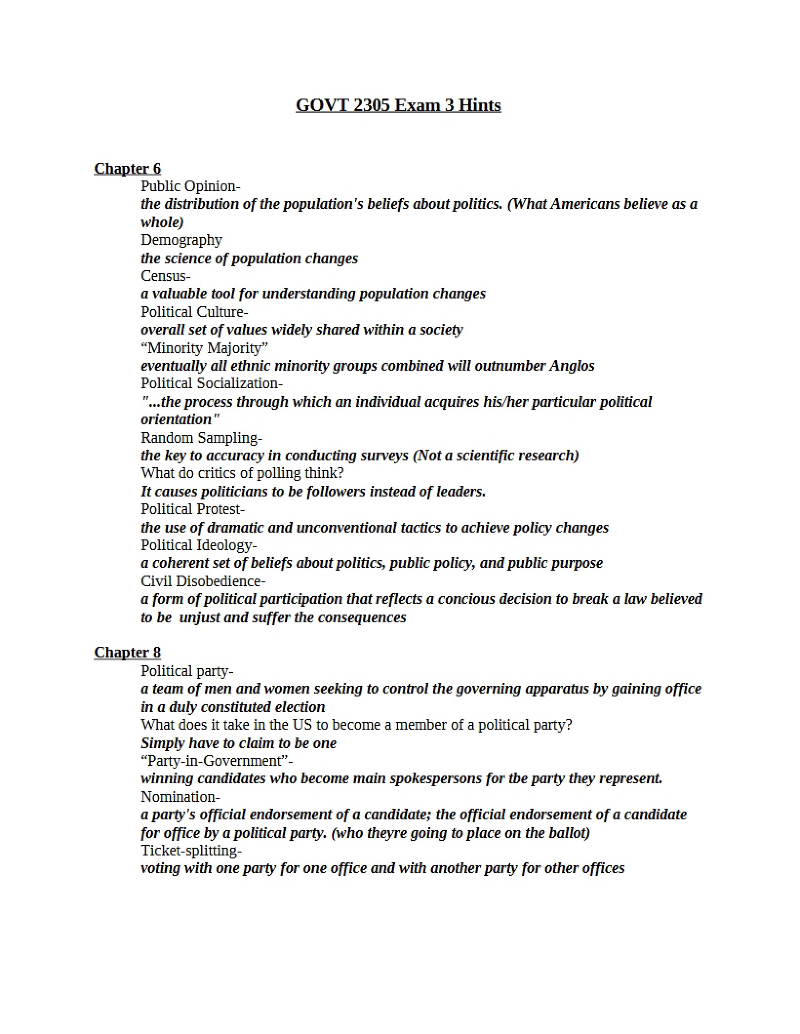Federal Government Exam 3