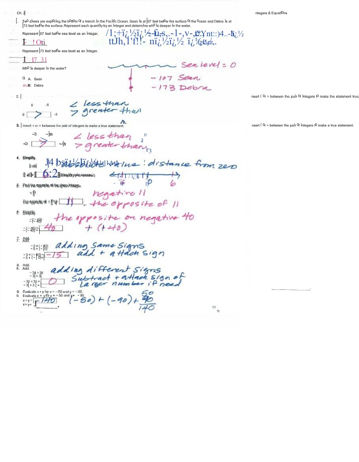 Worksheet on Integers and Equations with Solutions