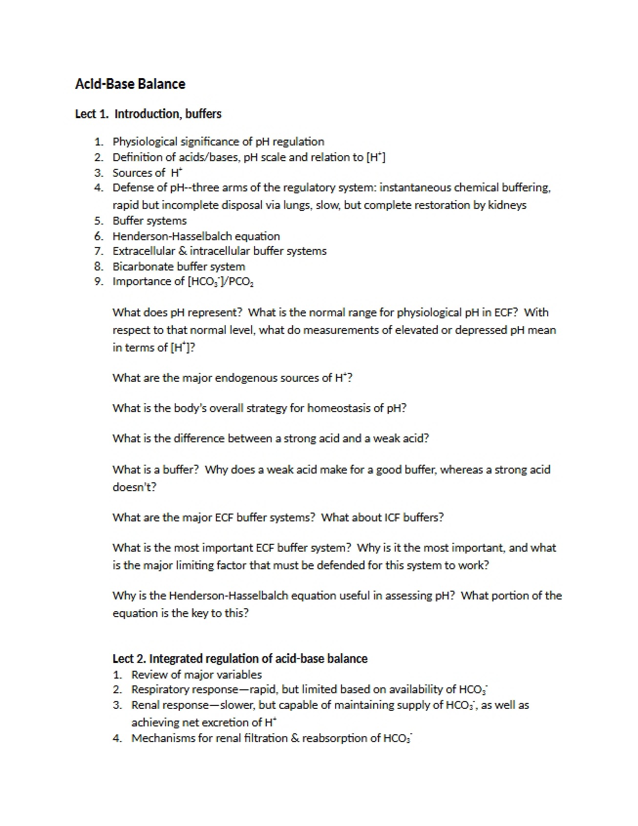 Acid-Base Study Guide