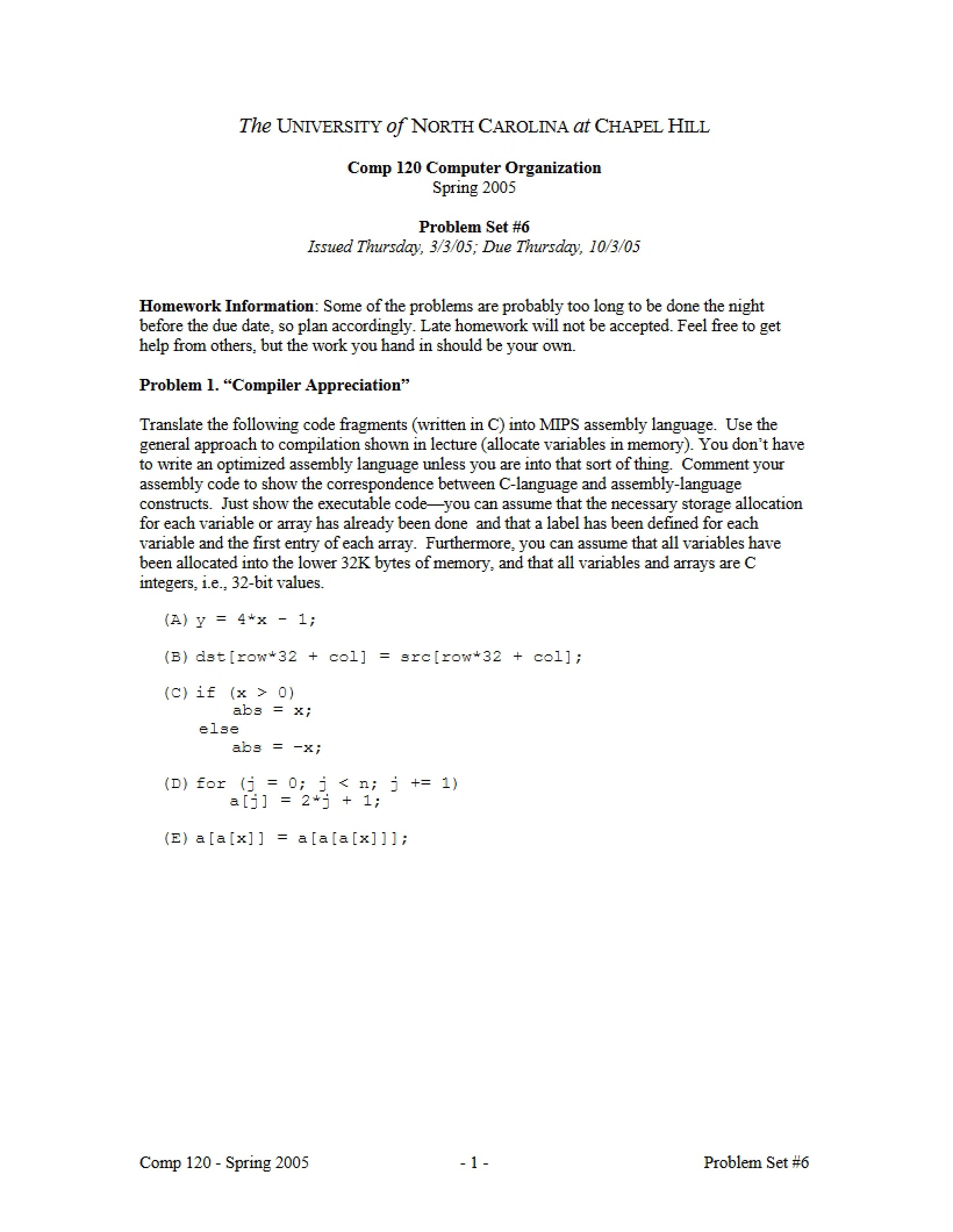 Sixth Problem Set