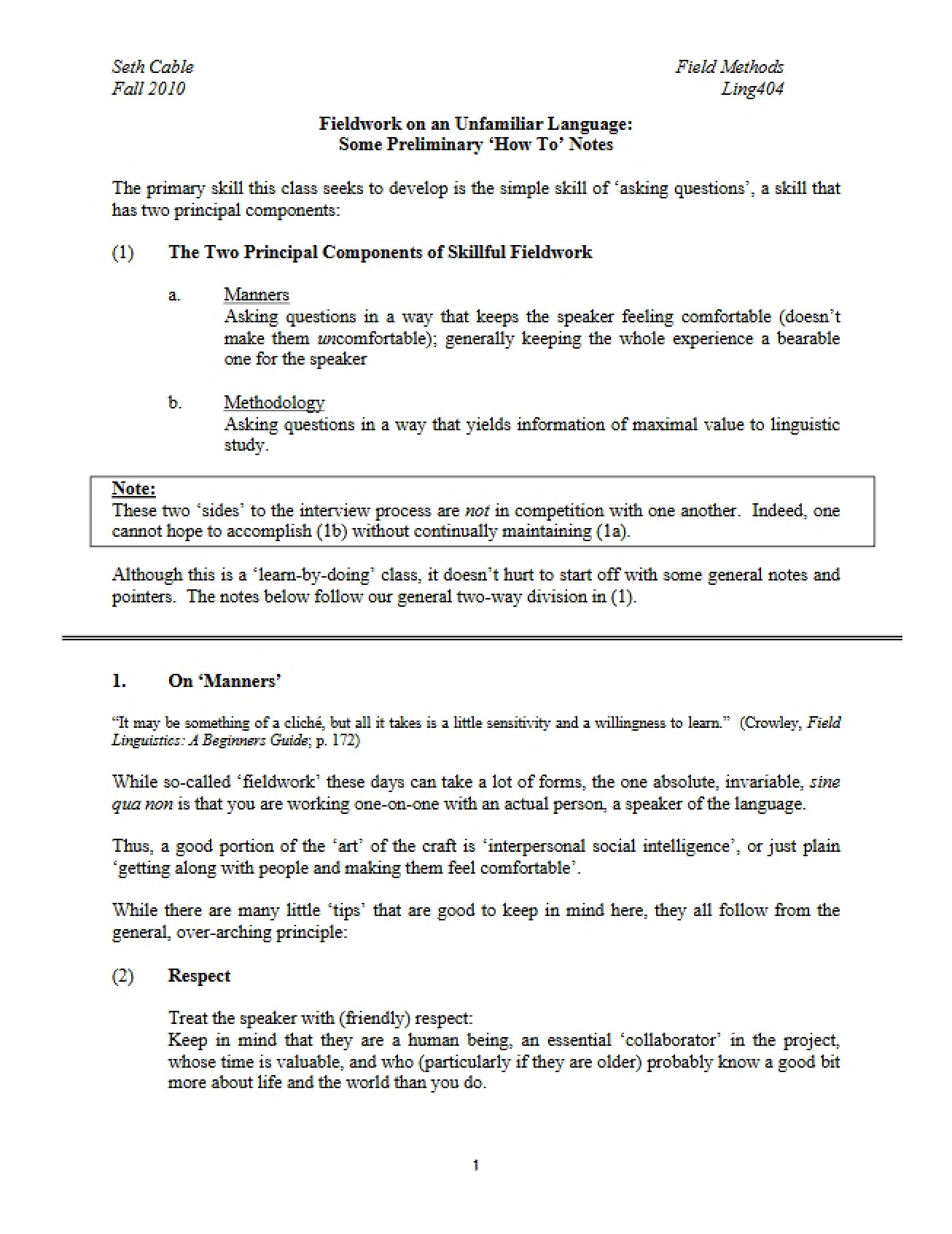 Methodology in Field Methods