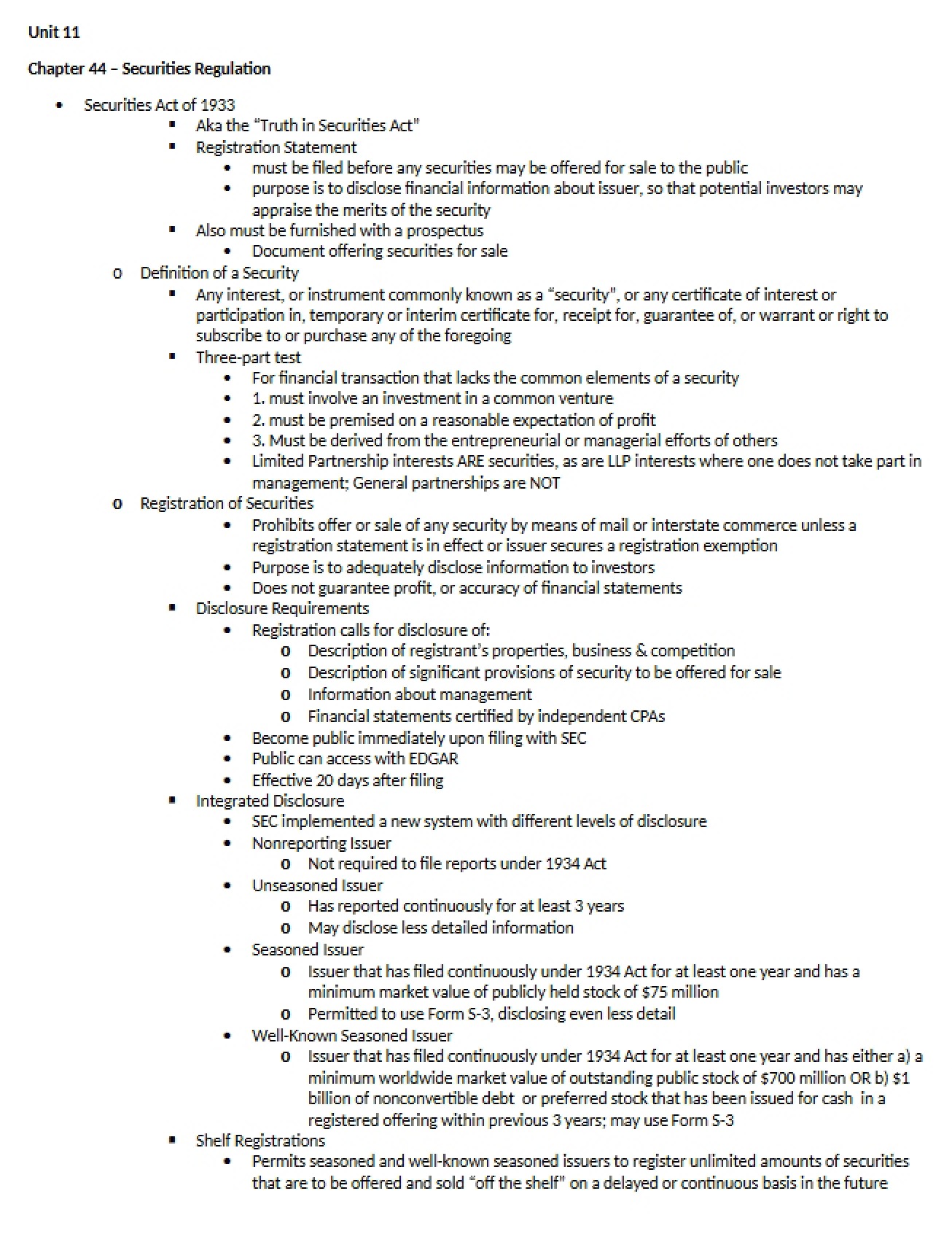 Securities Regulation - Chapter Forty-Four
