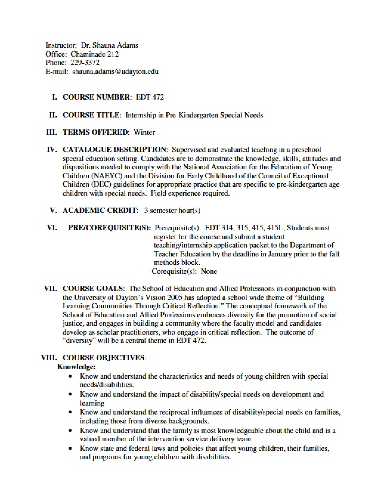 Internship Master Syllabus