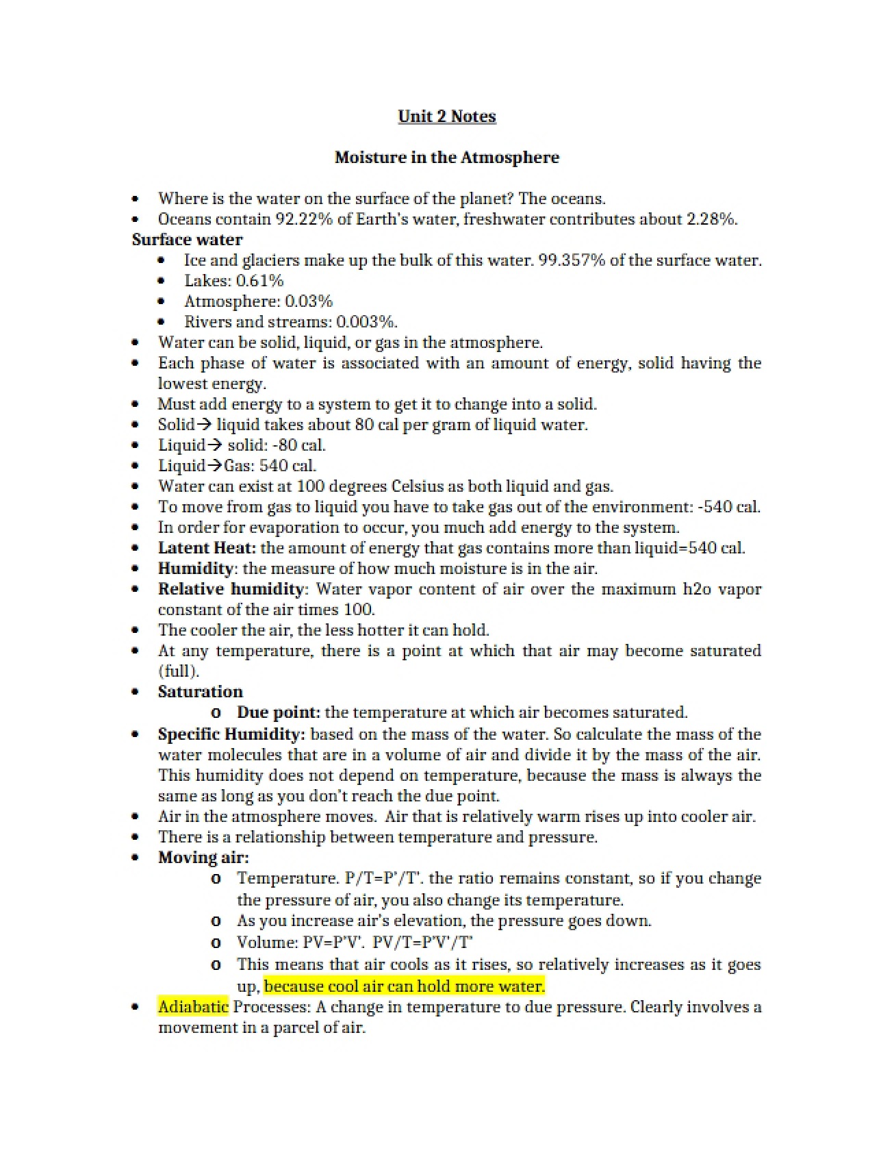 Examination of Moisture in the Atmosphere