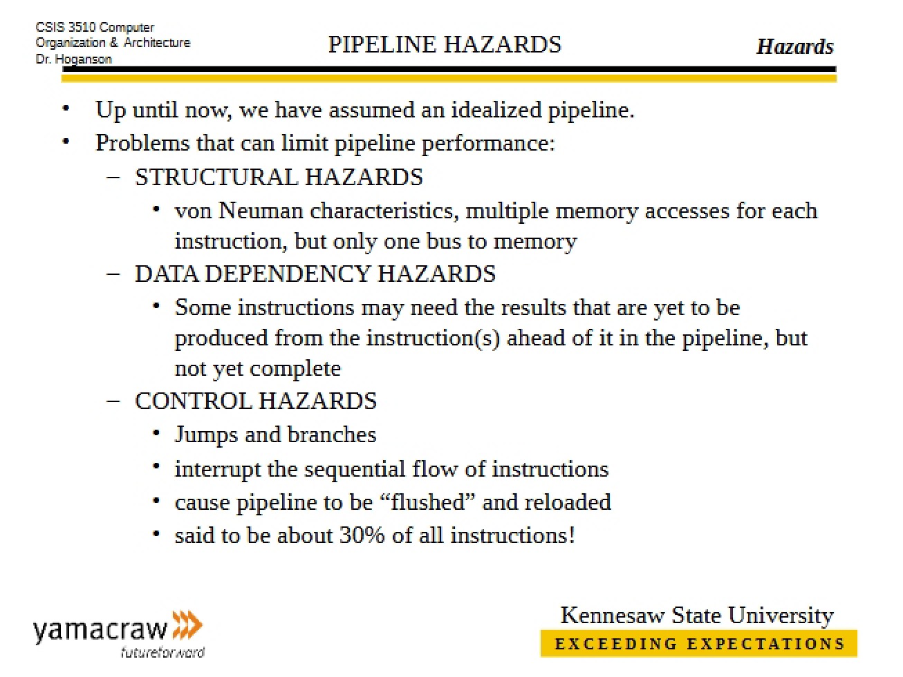 Hazards Encountered in Pipelined Architectures