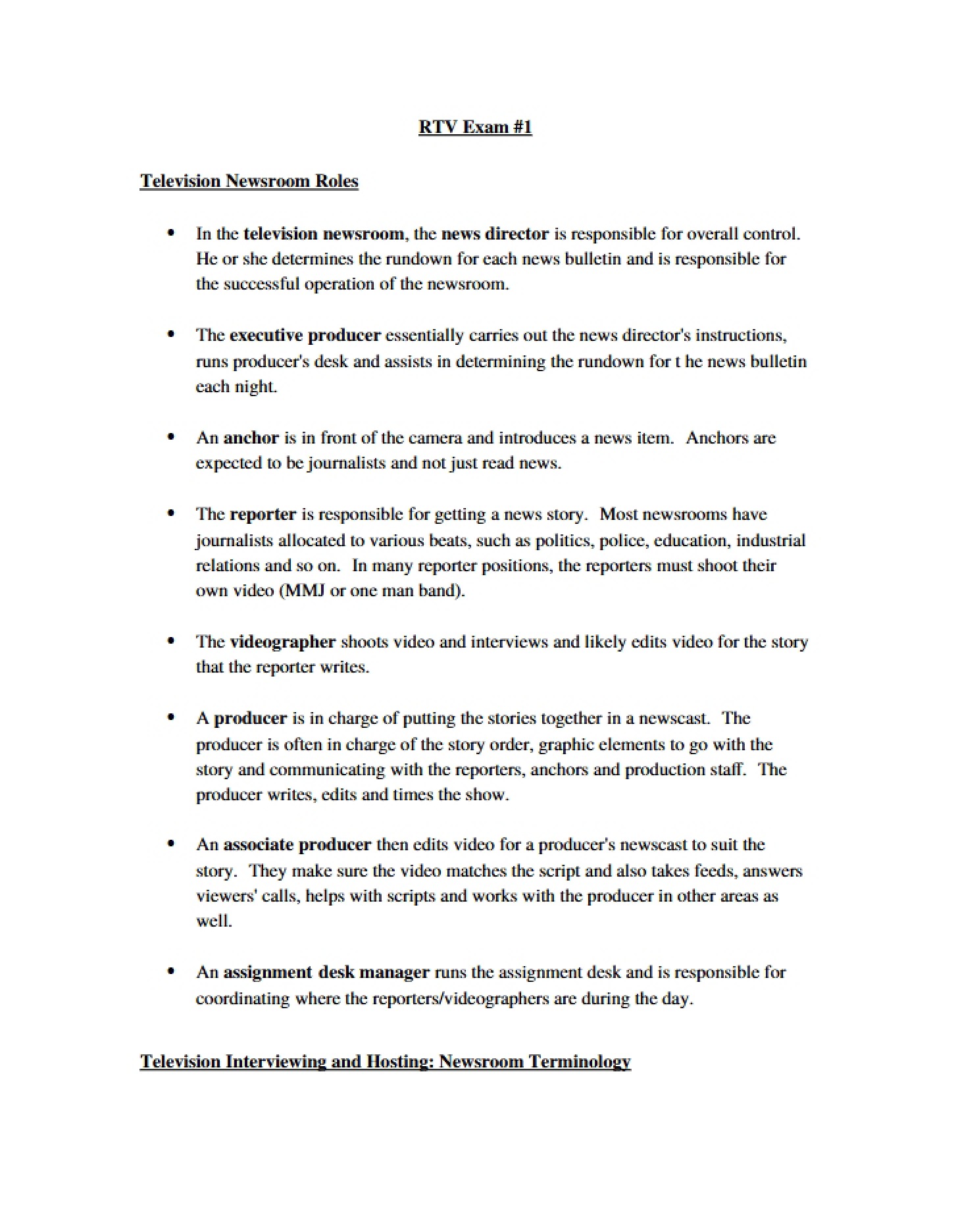 Newsroom Roles Television