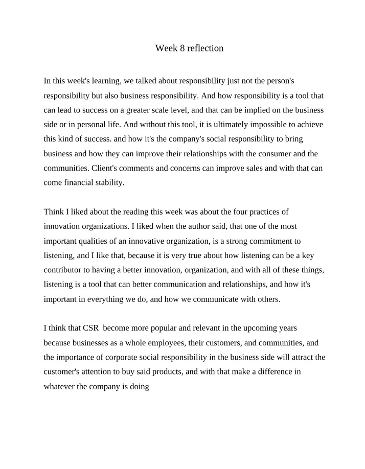 Week 8 Reflection Paper