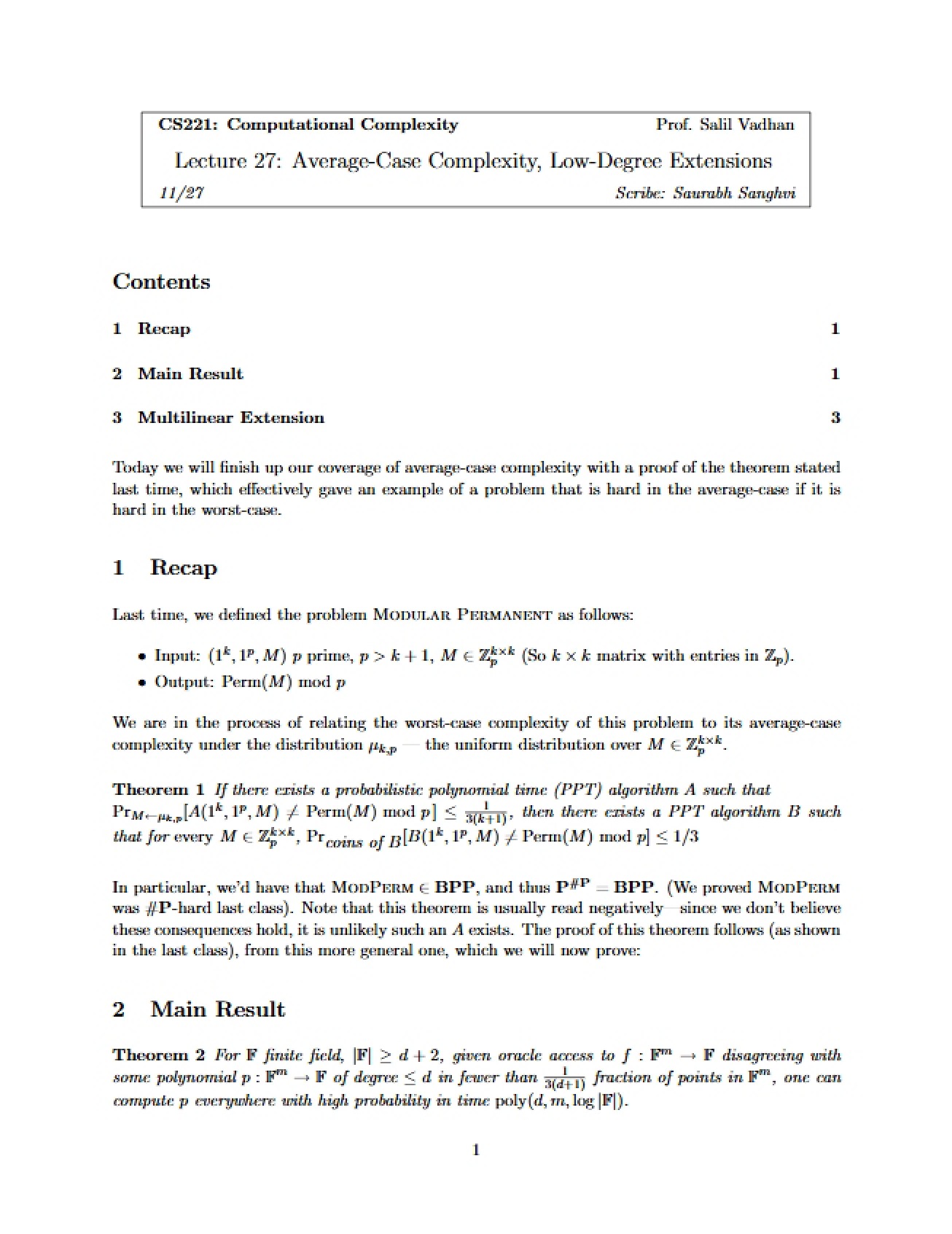 Introduction to Computational Complexity