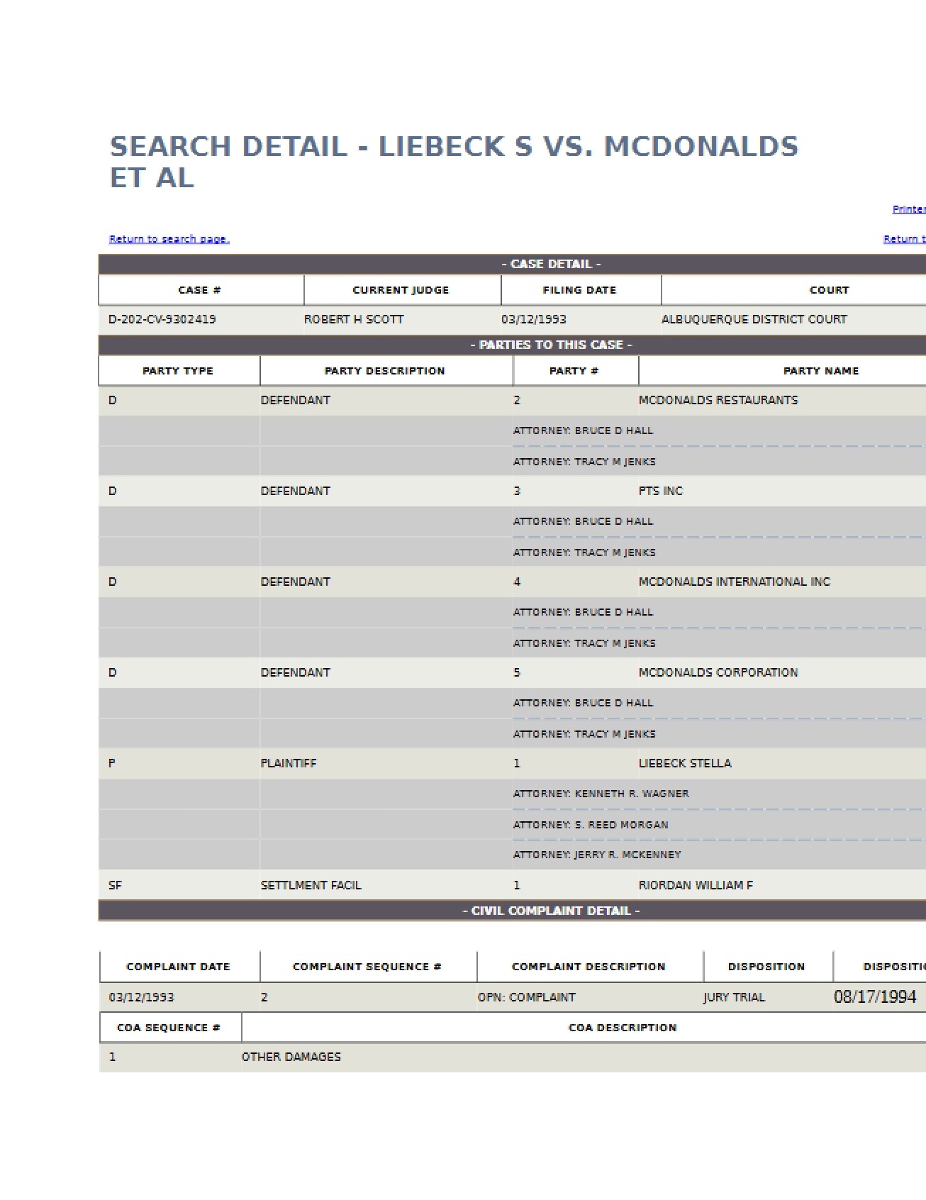 McDonalds Hot Coffee Case File Records