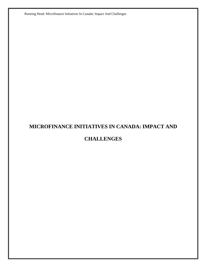 Microfinance Initiatives in Canada - Impact and Challenges